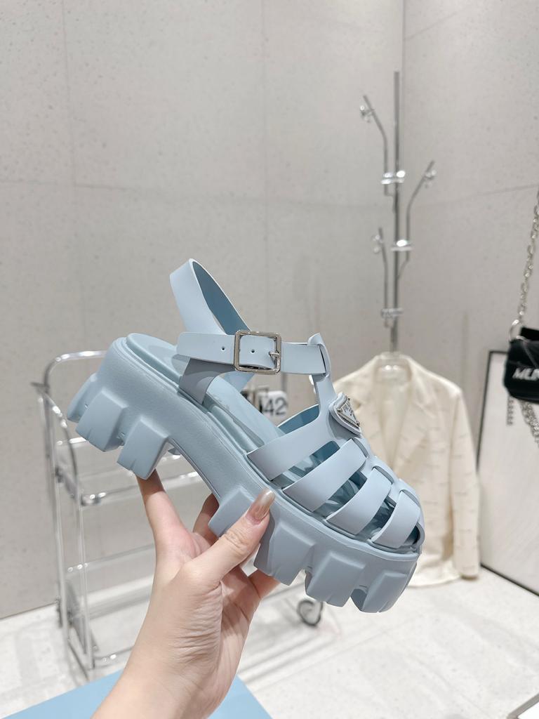 Prada Monolith Foam Rubber 55mm Sandals Light Blue - vstockx