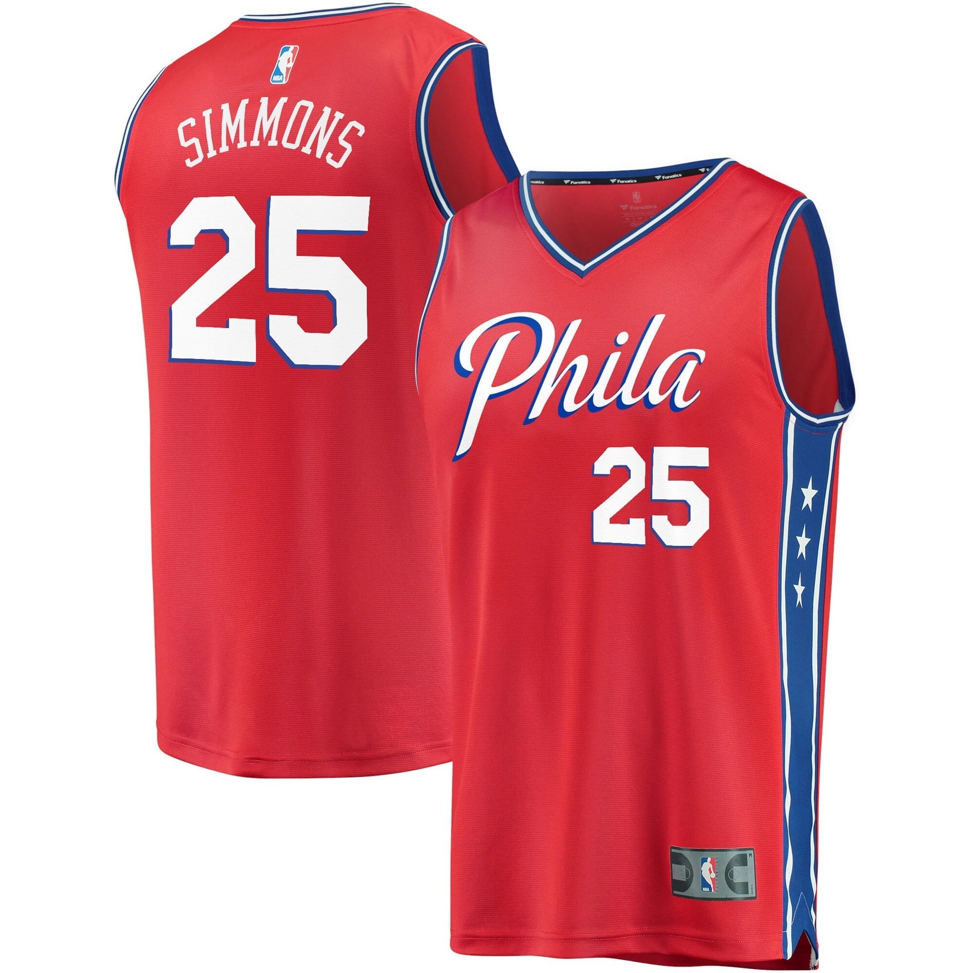 Youth Fanatics Branded Ben Simmons Red Philadelphia 76ers 2019/20 Fast Break Replica Player Team Jersey - Statement - vstockx
