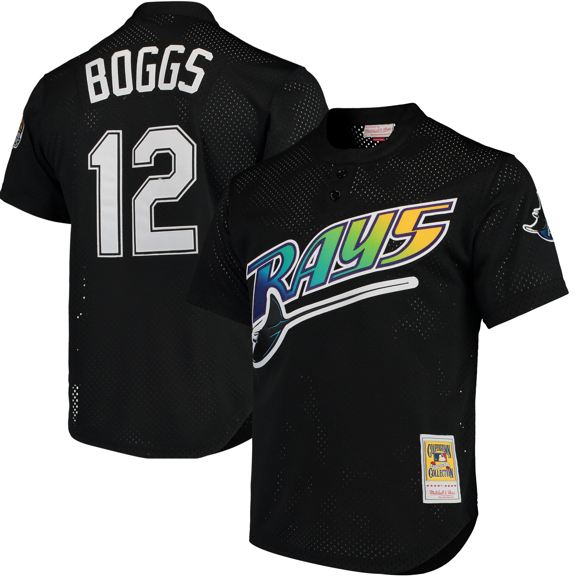 Wade Boggs Tampa Bay Rays Mitchell & Ness Cooperstown Collection 1991 Mesh Batting Practice Jersey - Black - vstockx