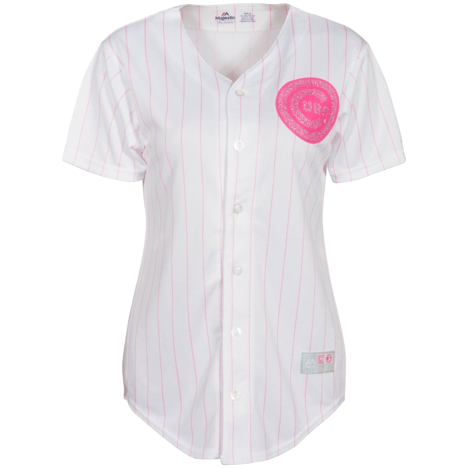 Chicago Cubs Youth Girls' Pink Replica Home Pinstripe Jersey - vstockx
