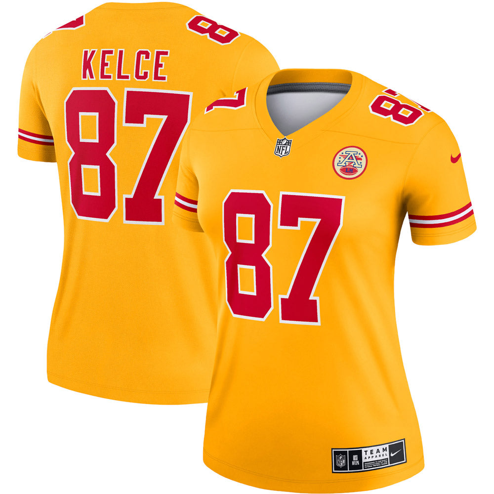 Women's Kansas City Chiefs Travis Kelce Inverted Legend Jersey Gold - vstockx