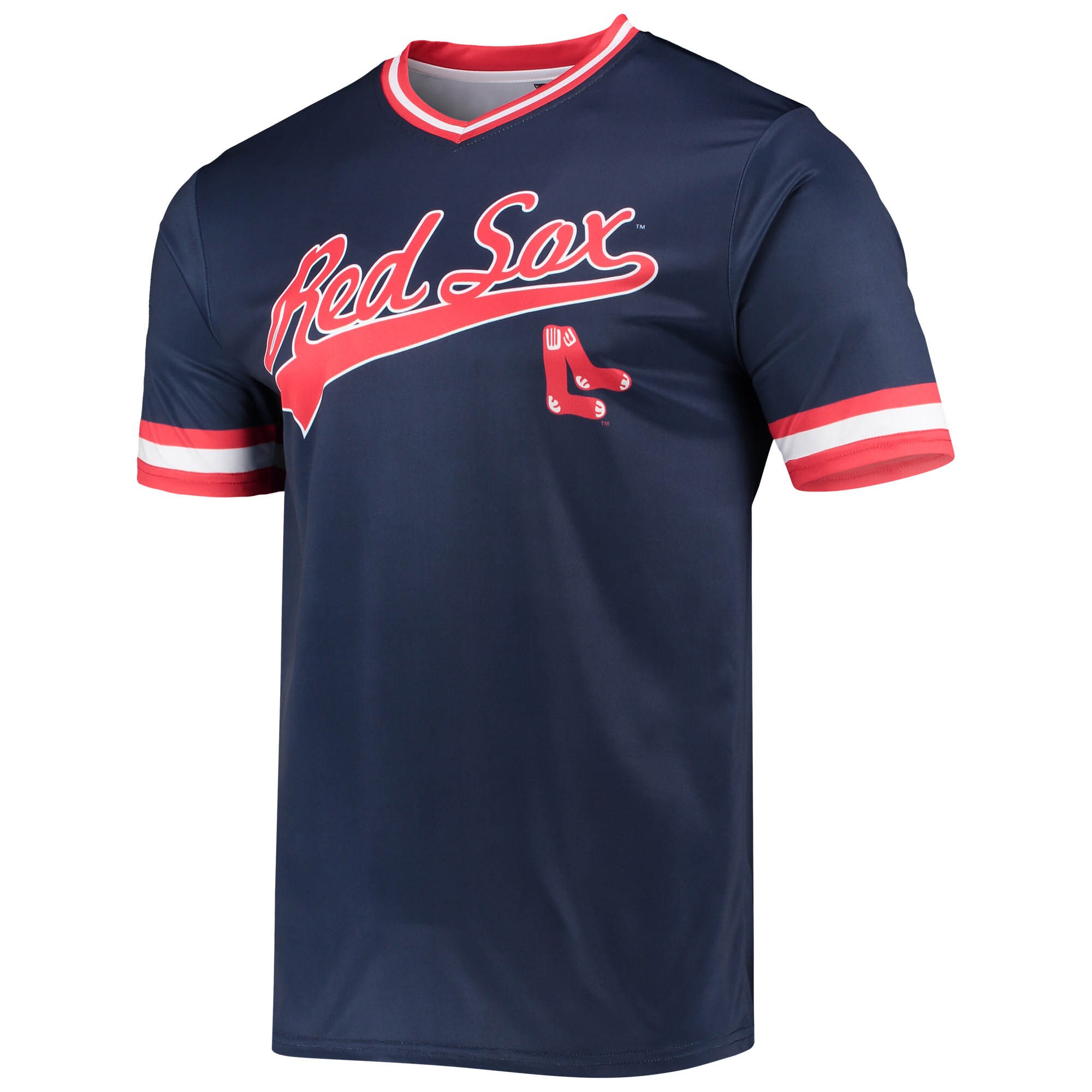 Boston Red Sox Stitches Cooperstown Collection V-Neck Team Color Jersey - Navy/Red - vstockx