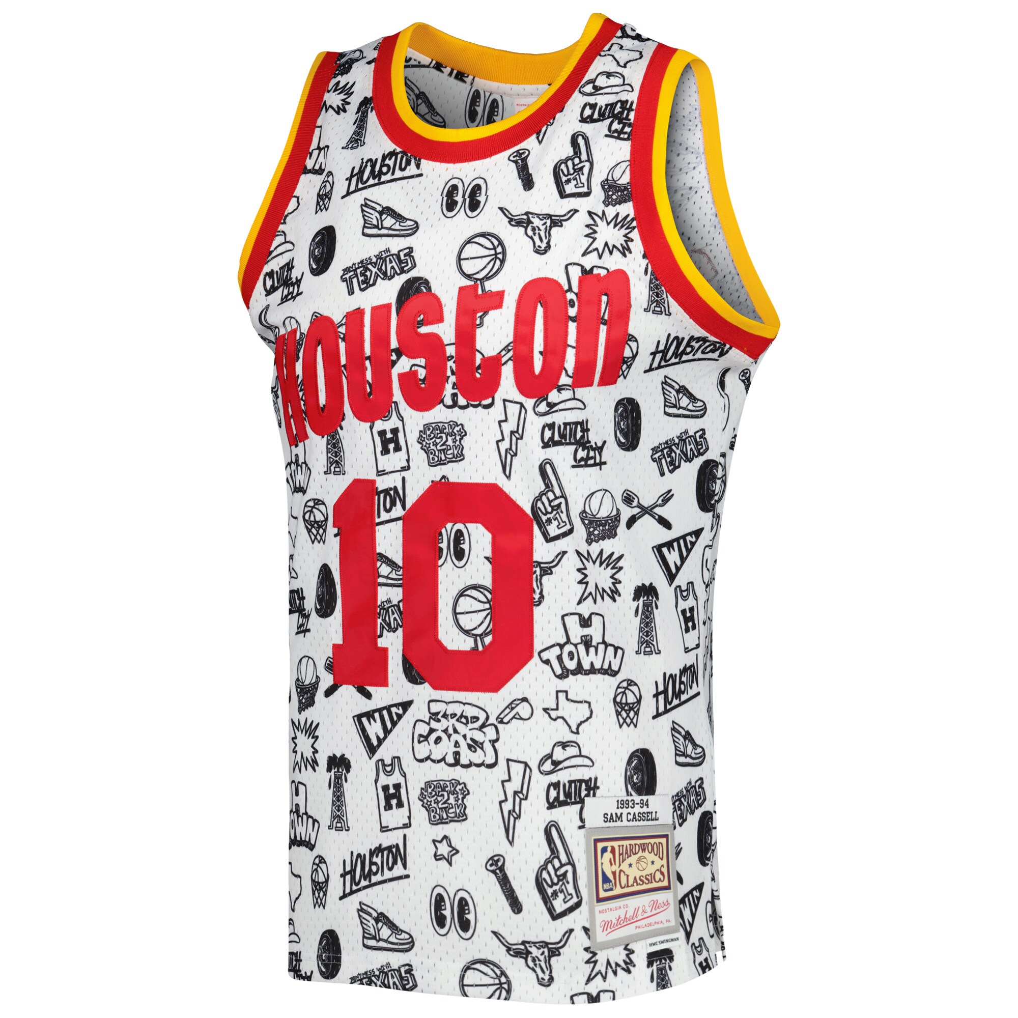 Sam Cassell Houston Rockets Mitchell & Ness 1993-94 Hardwood Classics Doodle Swingman Jersey - White - vstockx