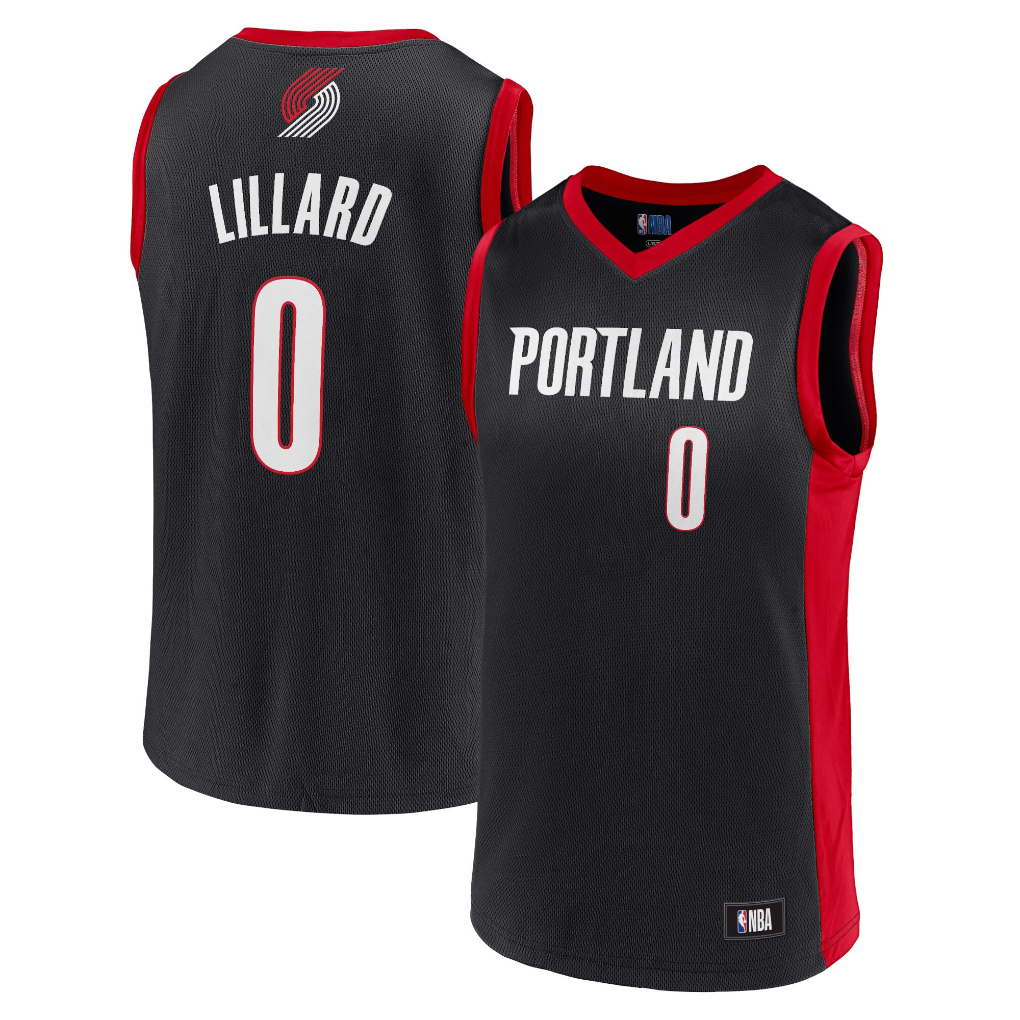 Men's Damian Lillard Black/Red Portland Trail Blazers Replica Jersey - vstockx