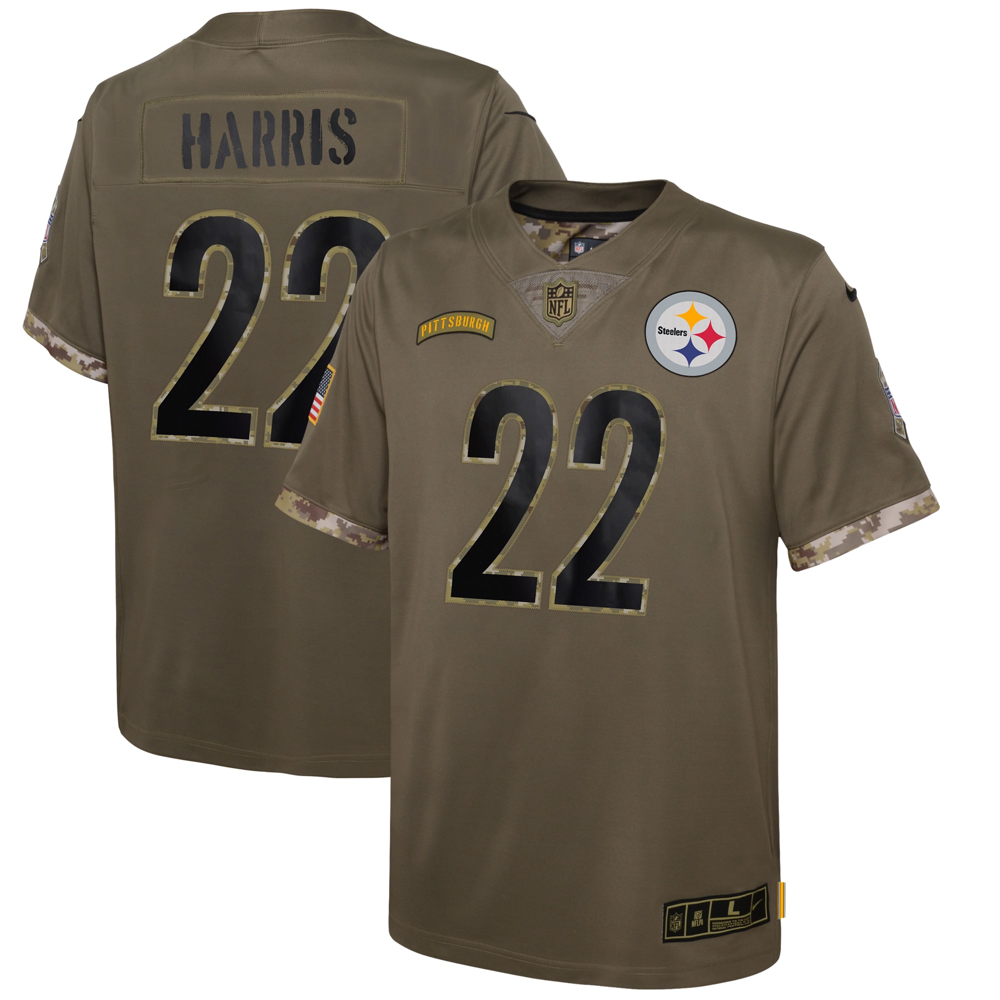 Najee Harris Pittsburgh Steelers Nike Youth 2022 Salute To Service Player Limited Jersey - Olive - vstockx