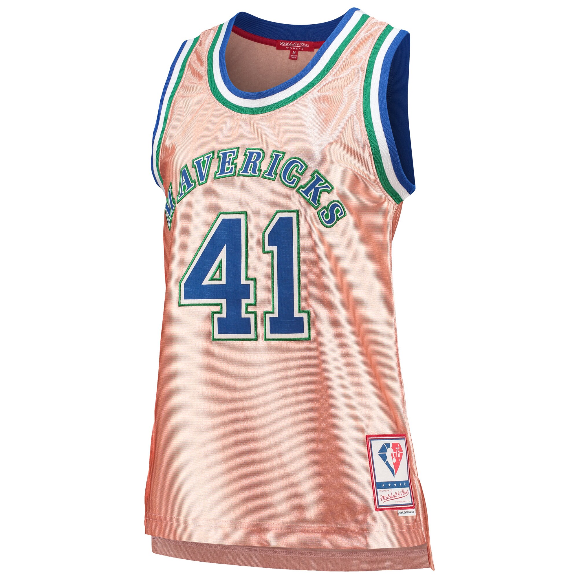 Dirk Nowitzki Dallas Mavericks Mitchell & Ness Women's 75th Anniversary Rose Gold 1998 Swingman Jersey - Pink - vstockx