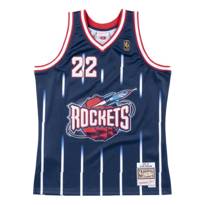Men's Houston Rockets Clyde Drexler Mitchell & Ness Navy 1996-97 Hardwood Classics Swingman Jersey - vstockx