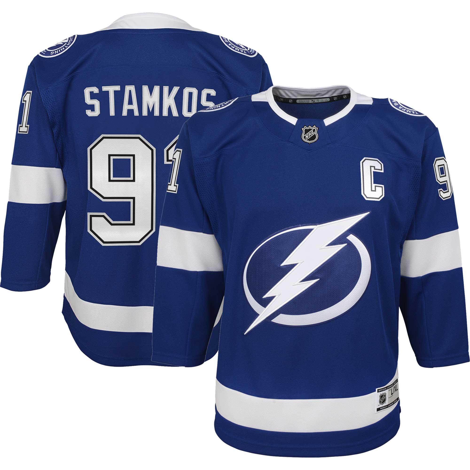 Steven Stamkos Tampa Bay Lightning Youth Home Captain Premier Player Jersey - Blue - vstockx