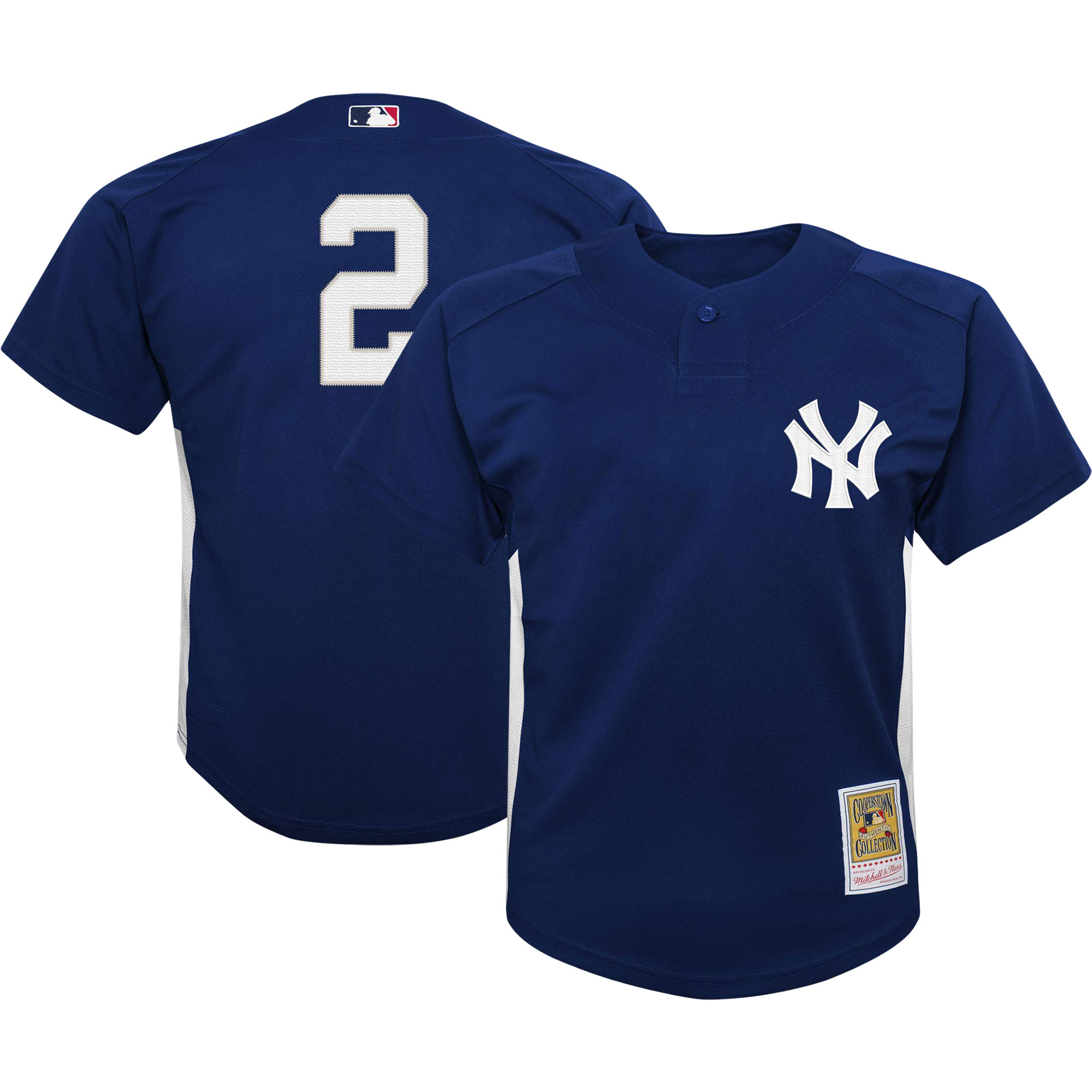 Derek Jeter New York Yankees Mitchell & Ness Youth Team Cooperstown Collection Mesh Batting Practice Jersey - Navy - vstockx