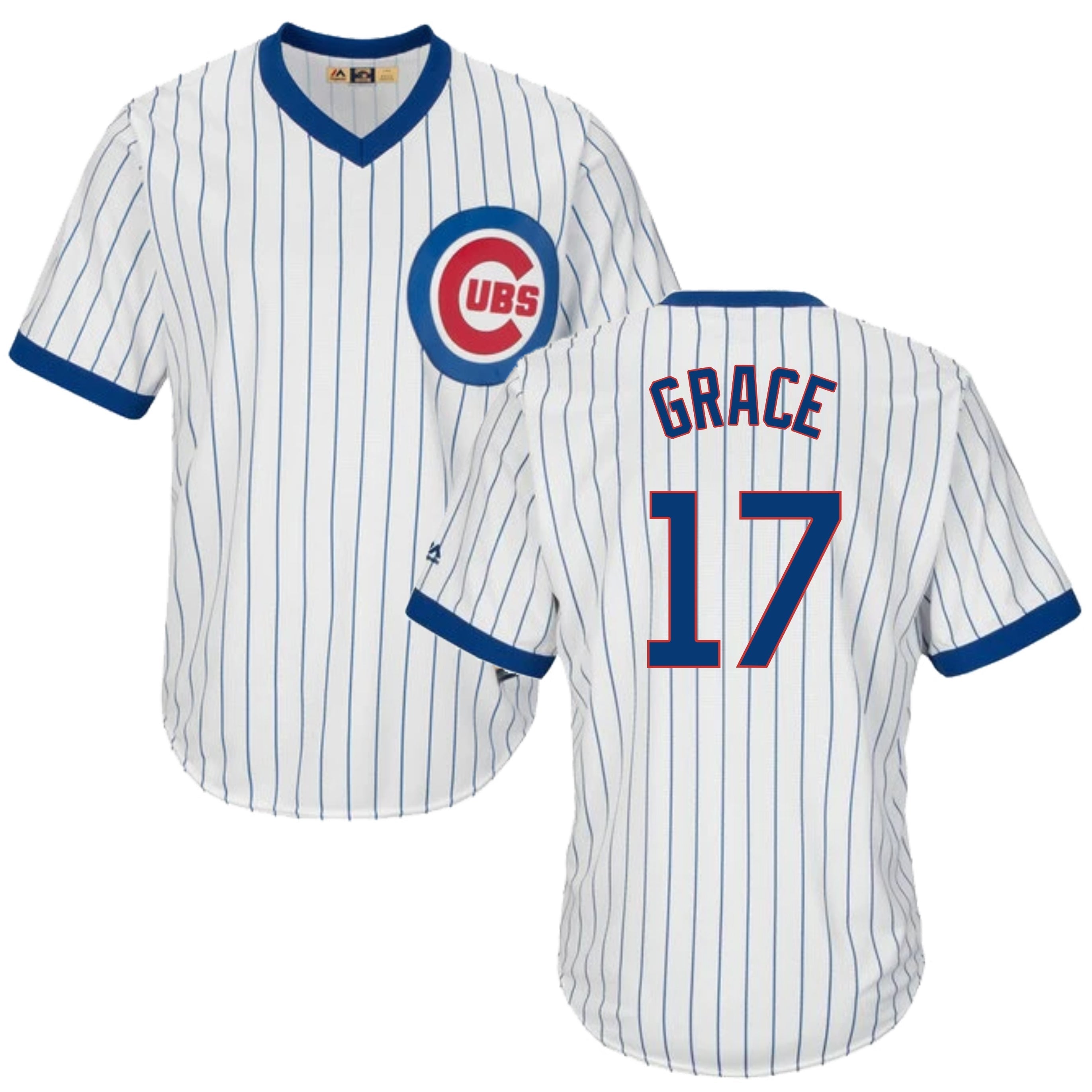 Mark Grace Chicago Cubs Cooperstown White Pinstripe V-Neck Home Men's Jersey - vstockx
