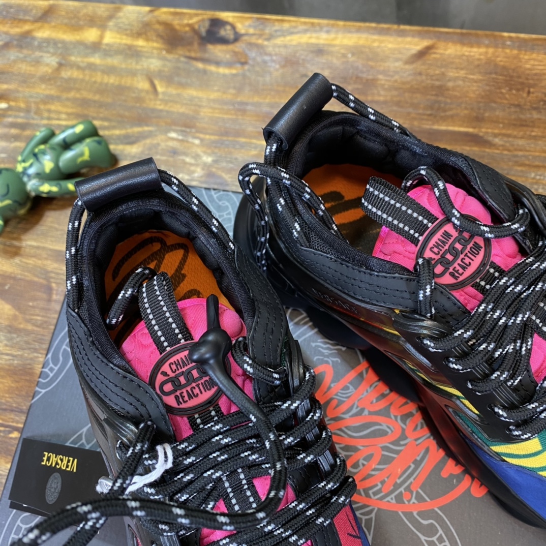 Versace Chain Reaction Black Multi-Color Rubber Suede - vstockx