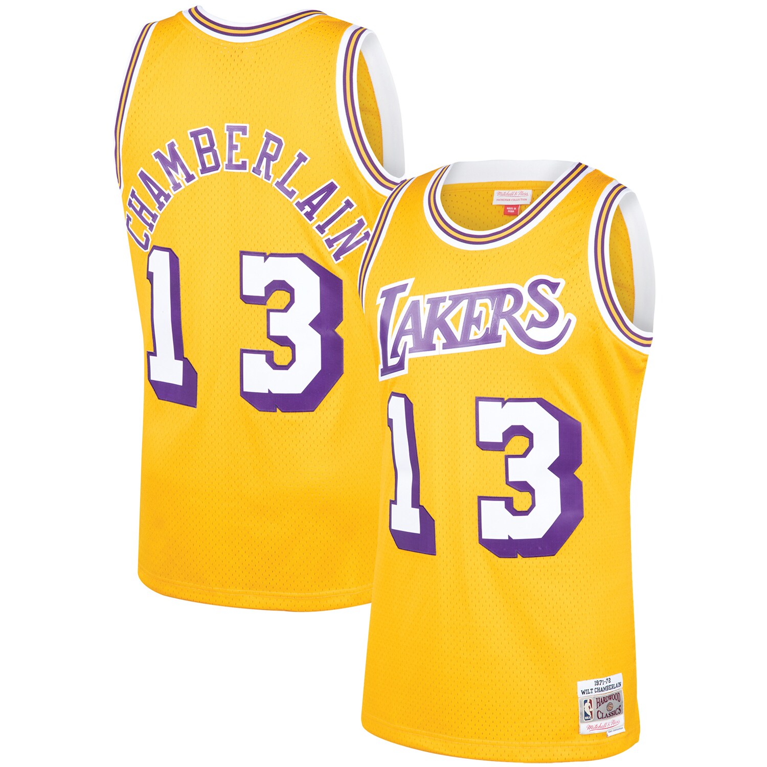 Wilt Chamberlain Los Angeles Lakers Mitchell & Ness Hardwood Classics Swingman Jersey - Gold - vstockx
