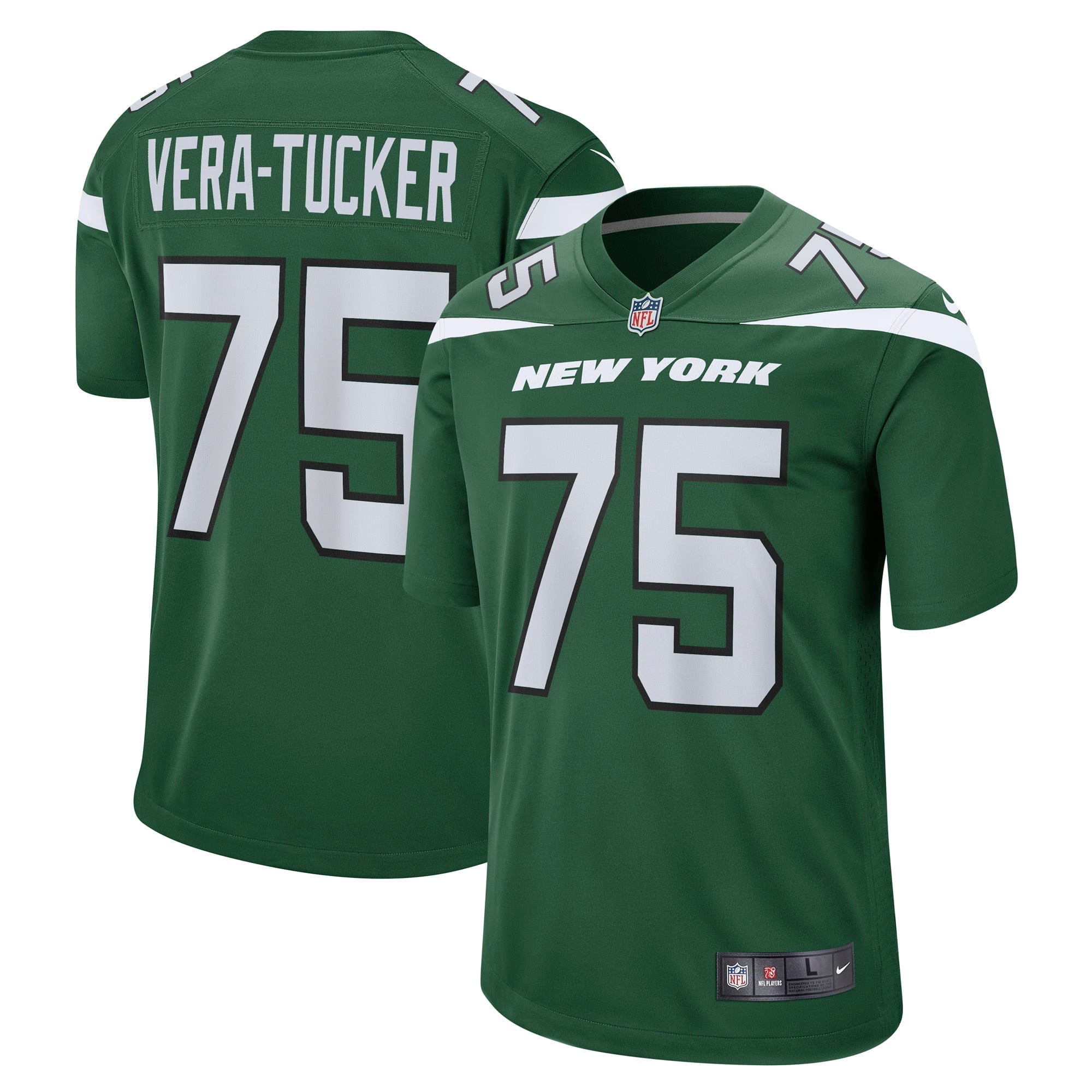 Men's Nike Alijah Vera-Tucker Gotham Green New York Jets Game Player Jersey - vstockx