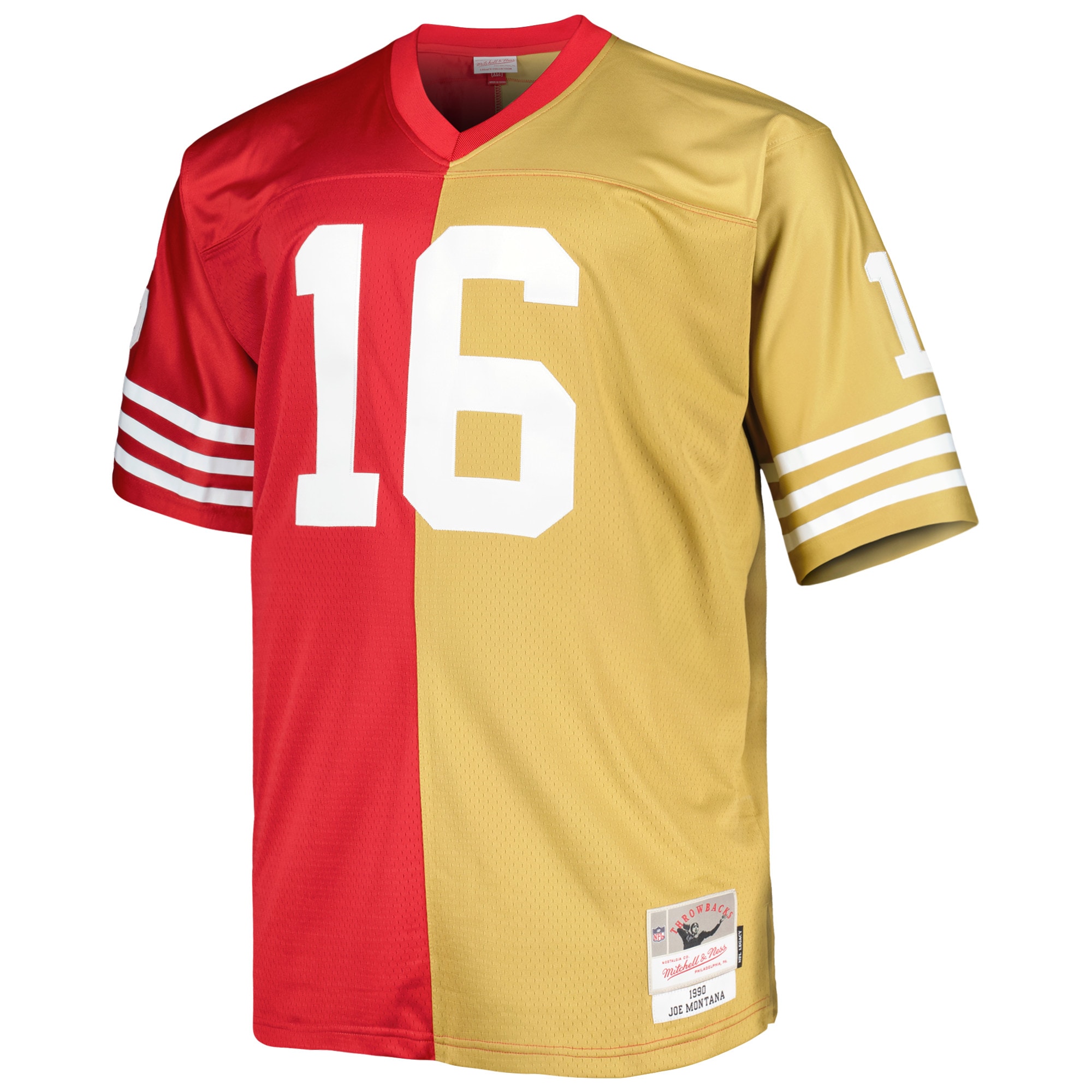 Joe Montana San Francisco 49ers Mitchell & Ness Big & Tall Split Legacy Retired Player Replica Jersey - Scarlet/Gold - vstockx