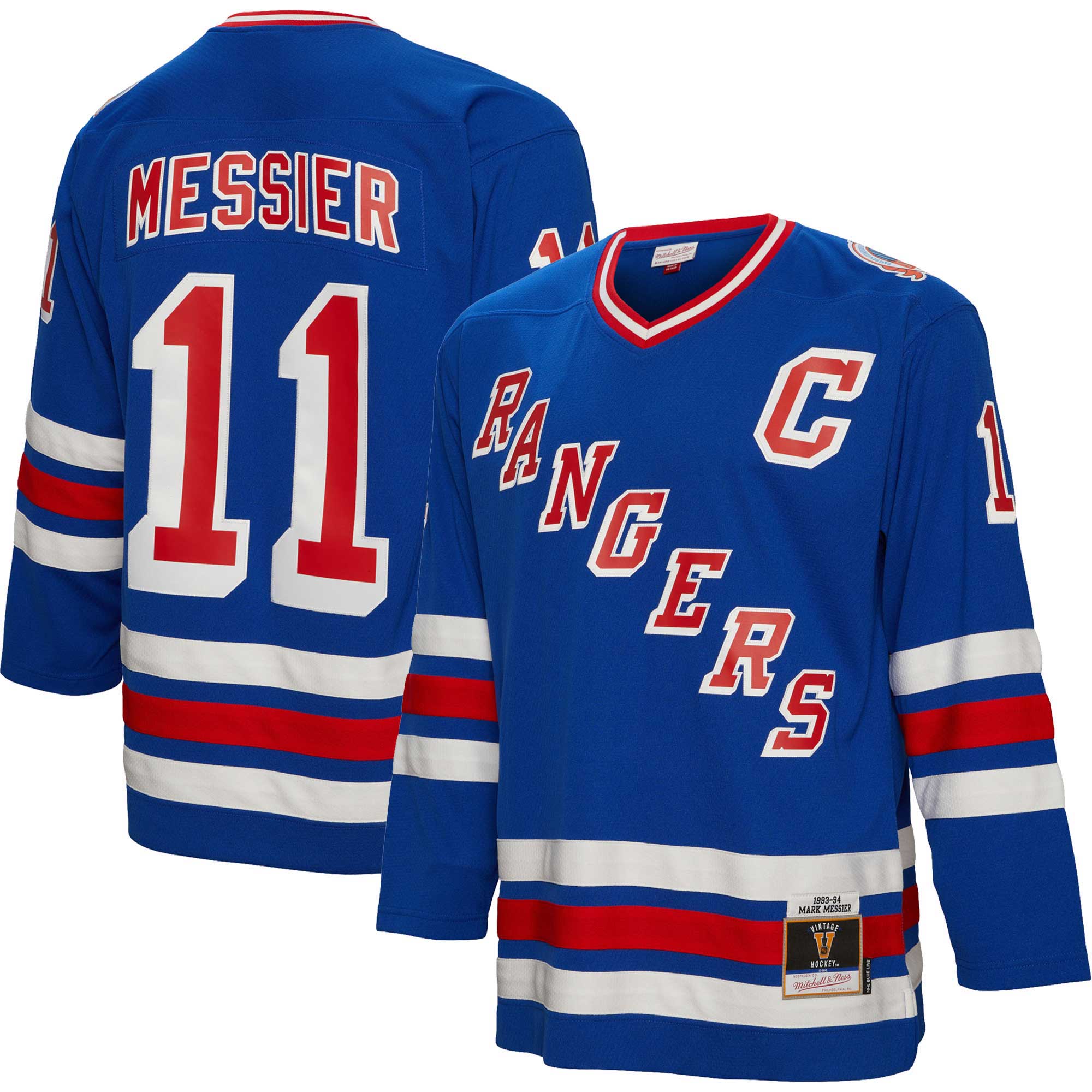 Mark Messier New York Rangers Mitchell & Ness 1993/94 Captain Patch Blue Line Player Jersey - Blue - vstockx
