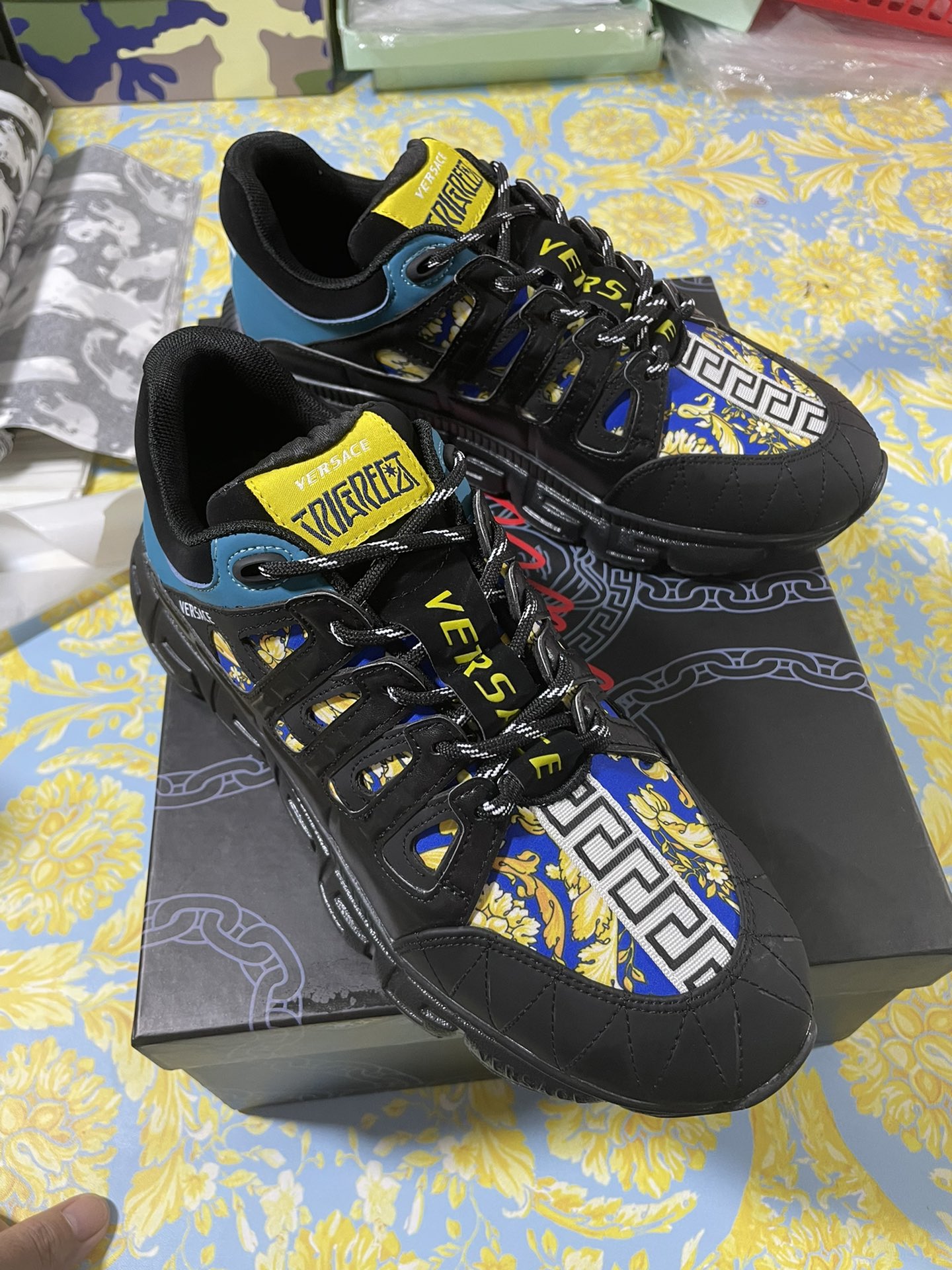Versace Trigreca Medusa Renaissance Print Blue - vstockx