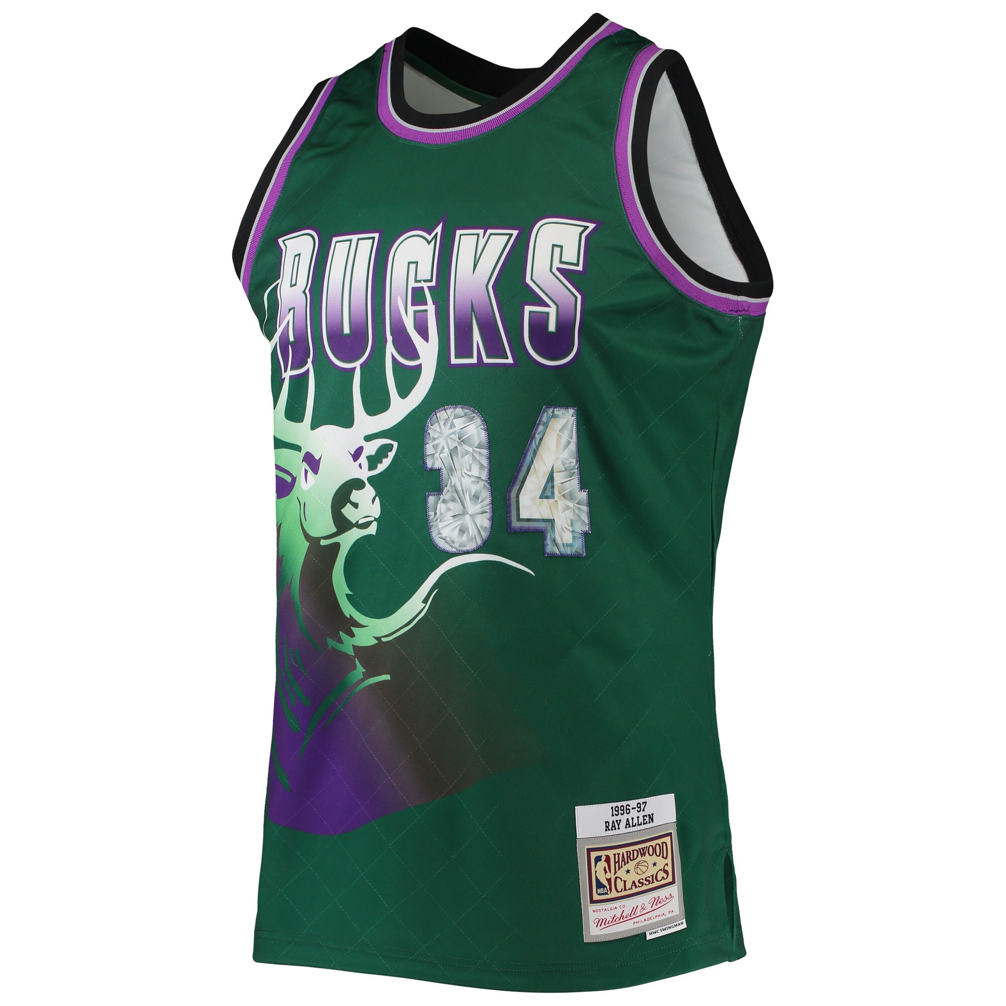 Ray Allen Milwaukee Bucks Mitchell & Ness 1996-97 Hardwood Classics NBA 75th Anniversary Diamond Swingman Jersey - Green - vstockx