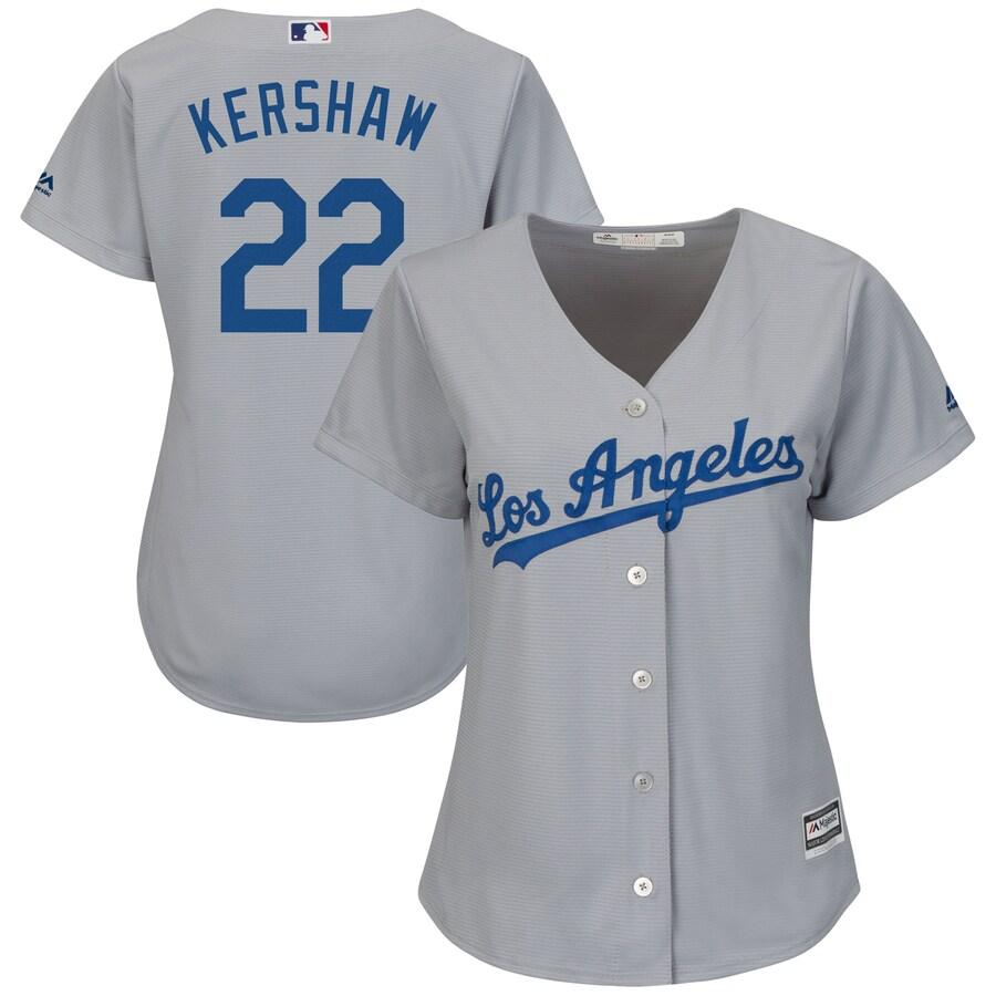 Womens Los Angeles Dodgers Clayton Kershaw Cool Base Replica Jersey Grey - vstockx