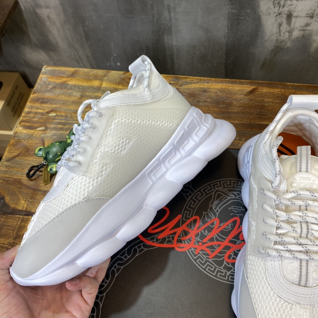 Versace Chain Reaction White Mesh Rubber Suede - vstockx