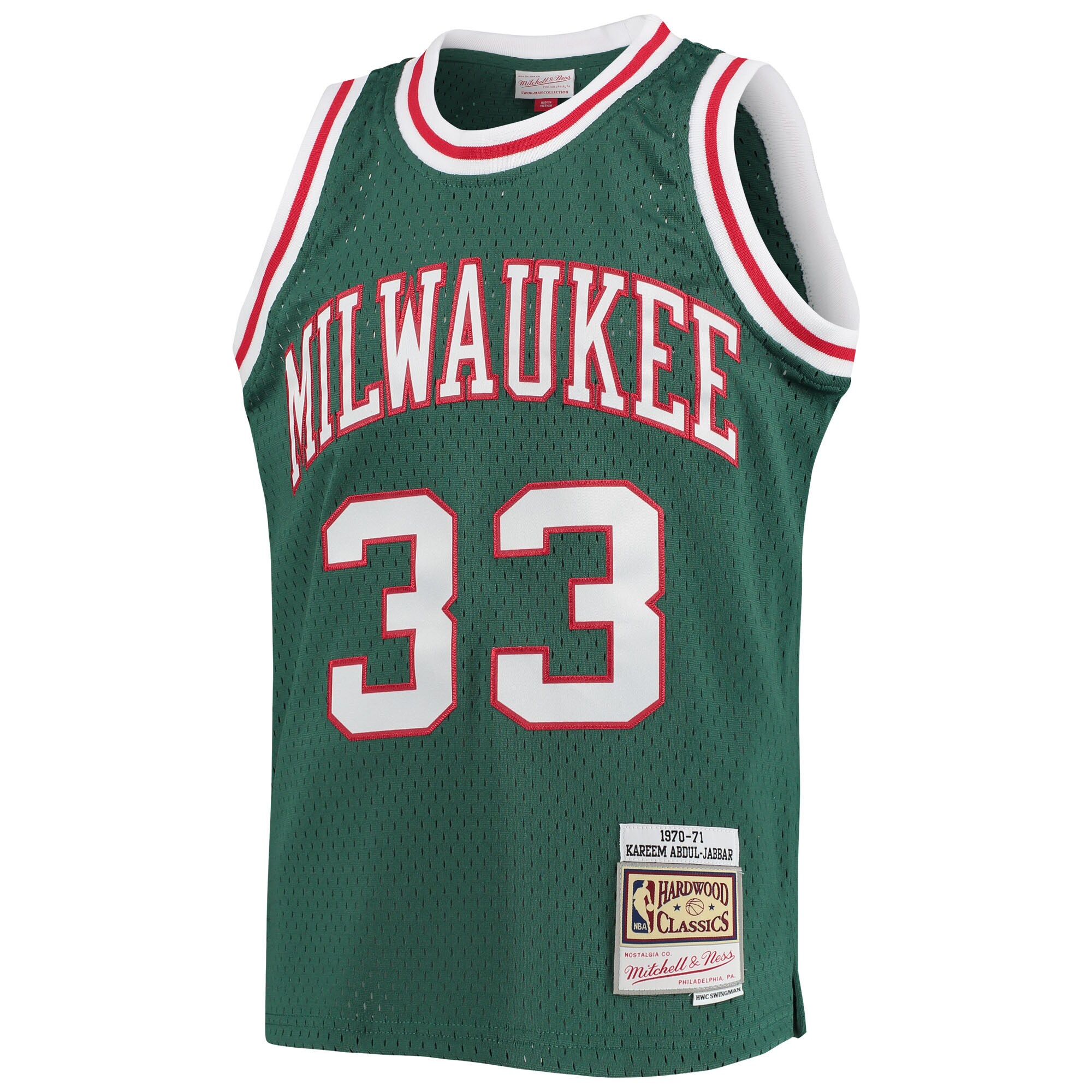 Kareem Abdul-Jabbar Milwaukee Bucks Mitchell & Ness Youth 1970-71 Hardwood Classics Swingman Jersey - Green - vstockx
