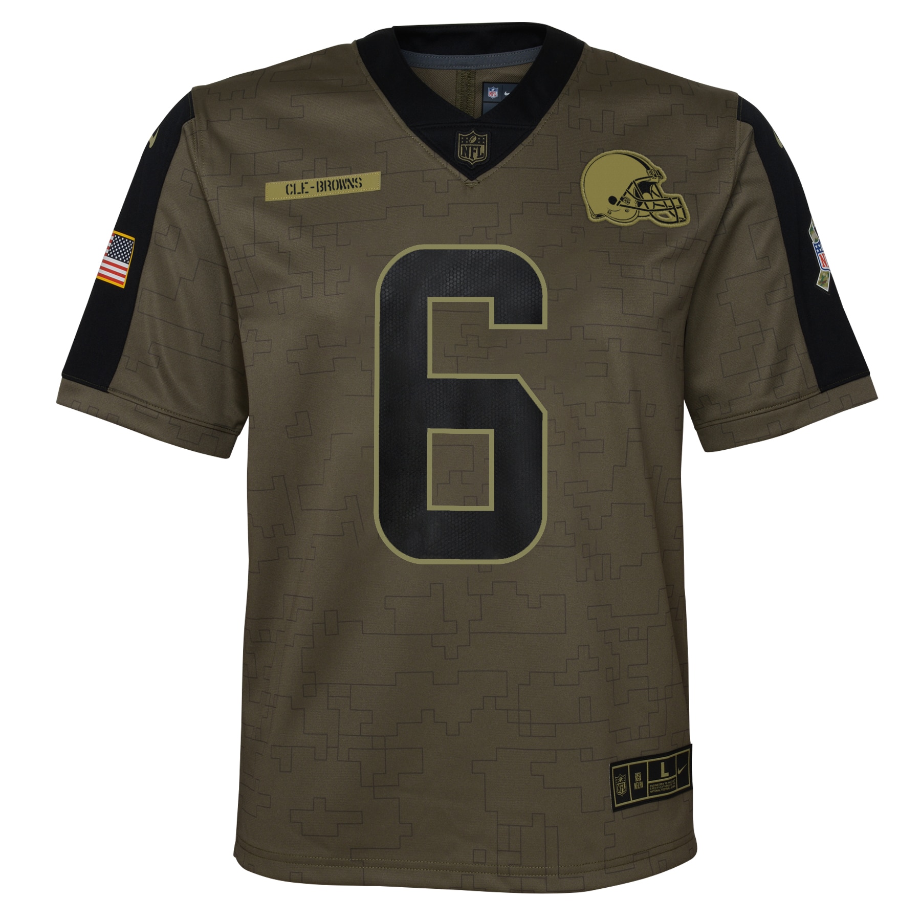 Baker Mayfield Cleveland Browns Nike Youth 2021 Salute To Service Game Jersey - Olive - vstockx
