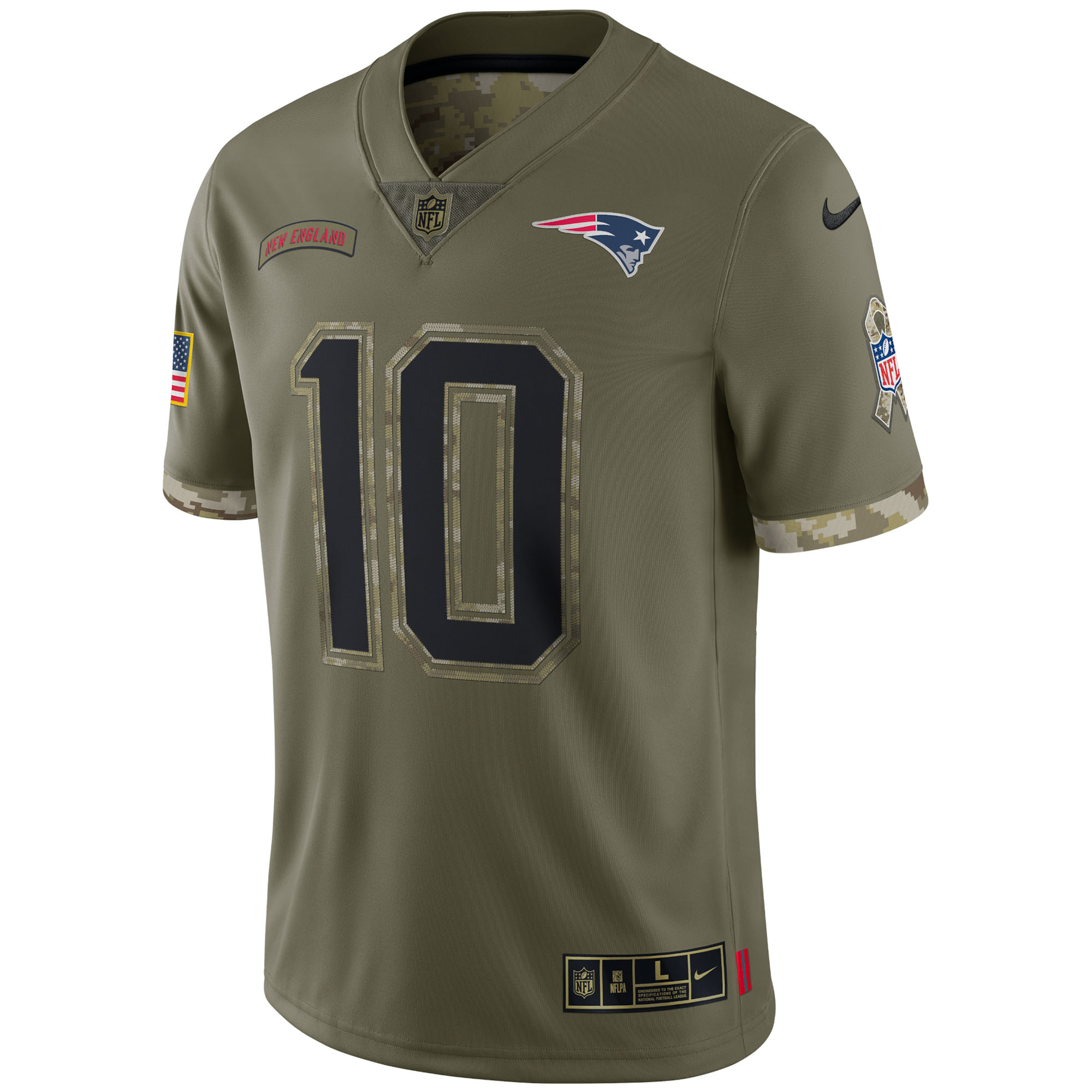 Mac Jones New England Patriots Nike 2022 Salute To Service Limited Jersey - Olive - vstockx
