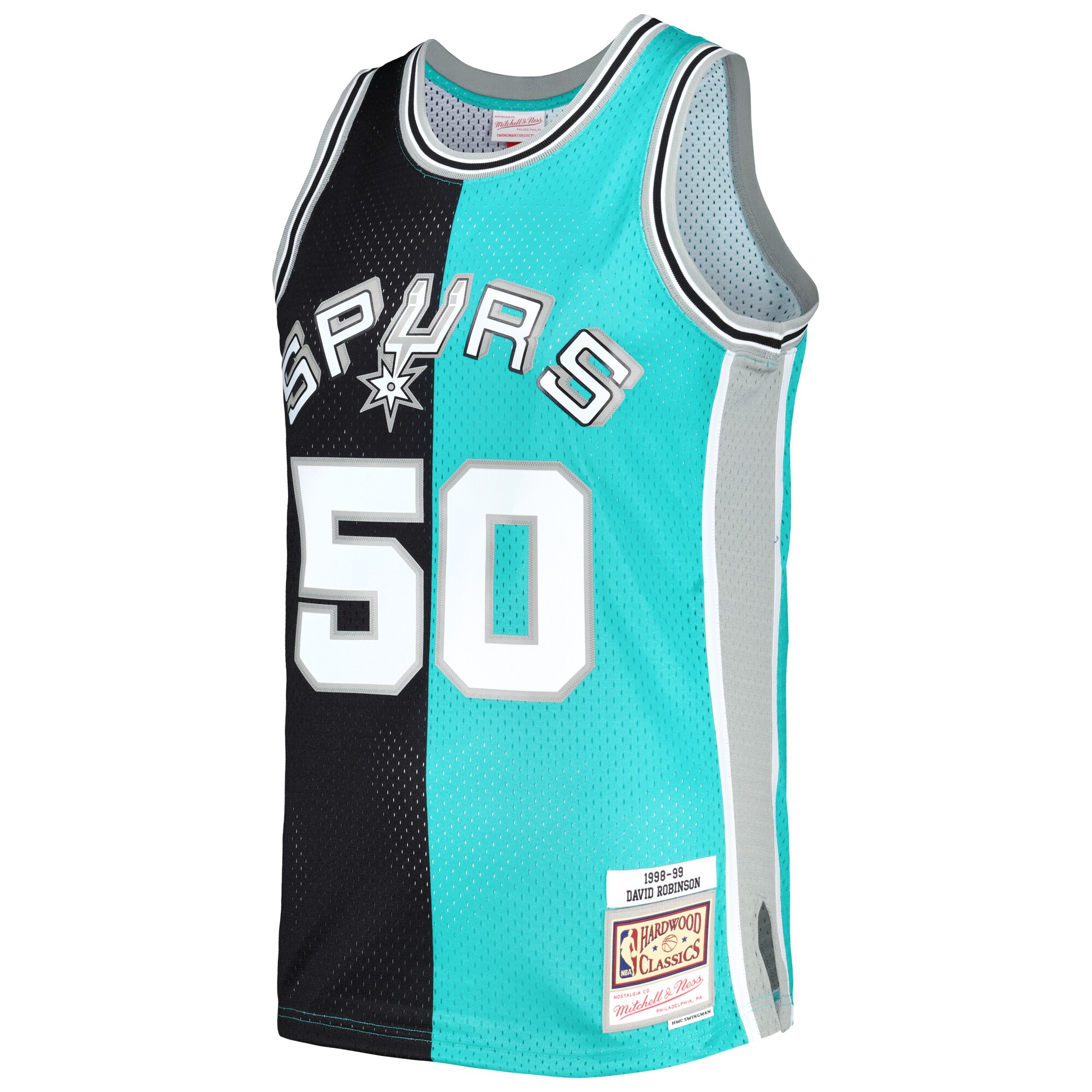 David Robinson San Antonio Spurs Mitchell & Ness Hardwood Classics 1998/99 Split Swingman Jersey - Black/Teal - vstockx