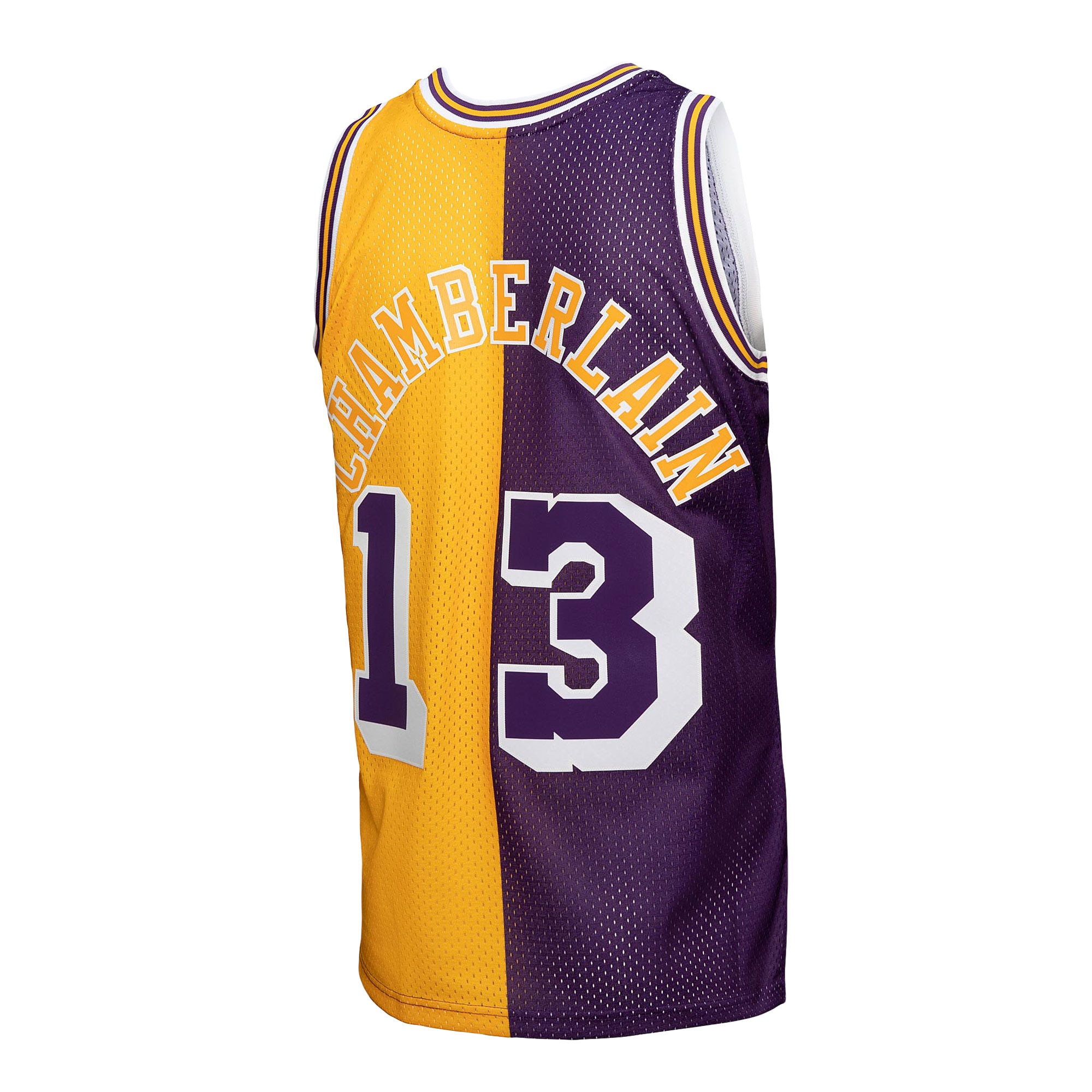 Wilt Chamberlain Los Angeles Lakers Mitchell & Ness Hardwood Classics 1971/72 Split Swingman Jersey - Purple/Gold - vstockx