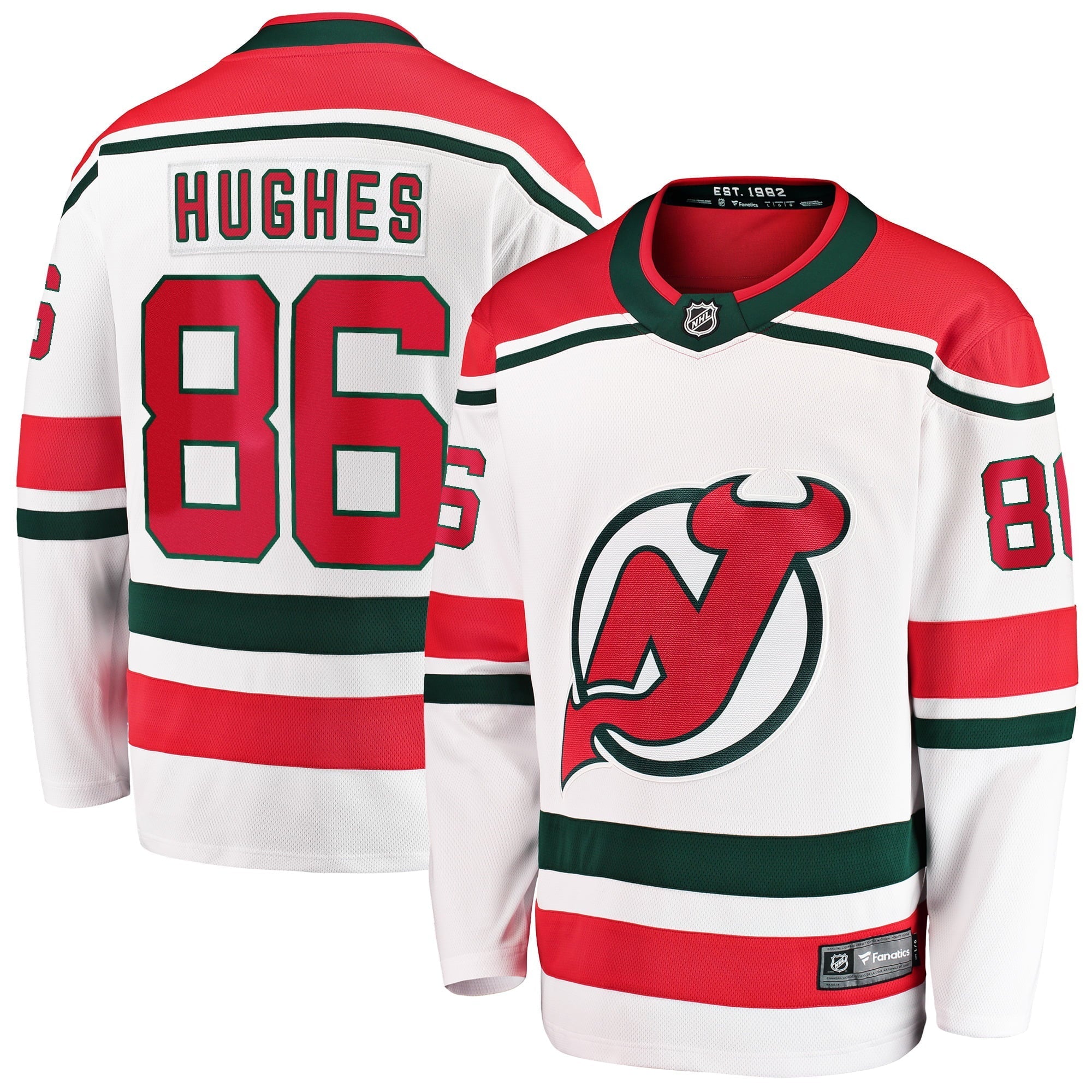 Men's Fanatics Branded Jack Hughes White New Jersey Devils 2022/23 Heritage Premier Breakaway Jersey - vstockx