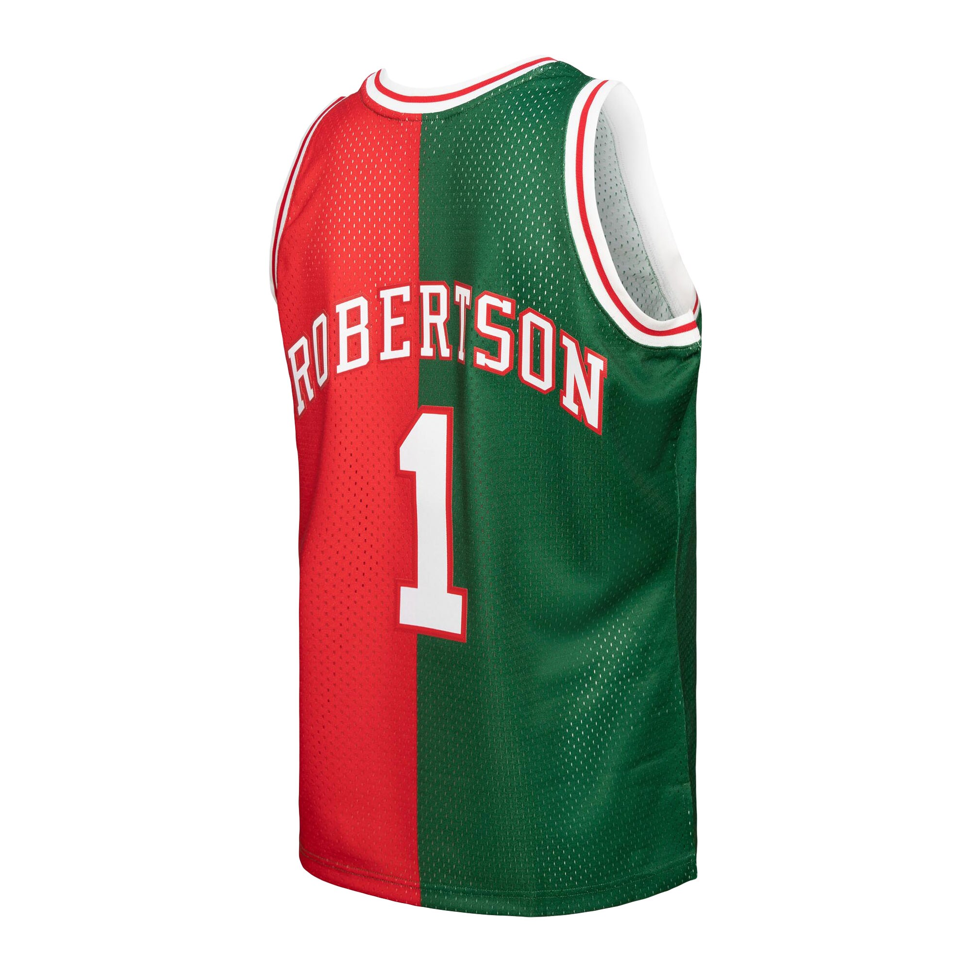 Oscar Robertson Milwaukee Bucks Mitchell & Ness Hardwood Classics 1971/72 Split Swingman Jersey - Green/Red - vstockx