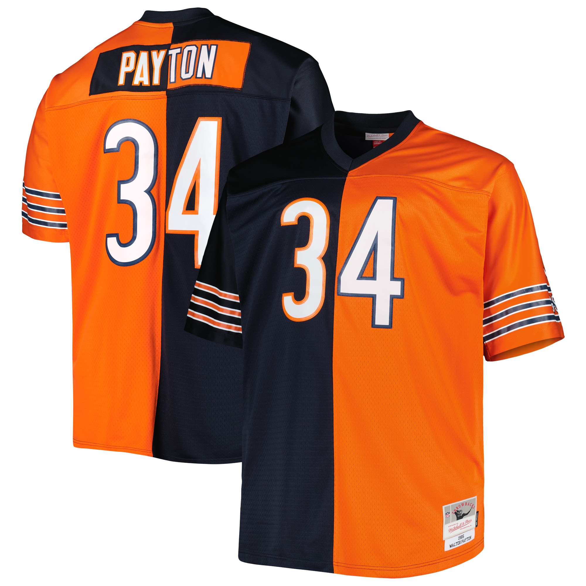 Walter Payton Chicago Bears Mitchell & Ness Big & Tall Split Legacy Retired Player Replica Jersey - Navy/Orange - vstockx