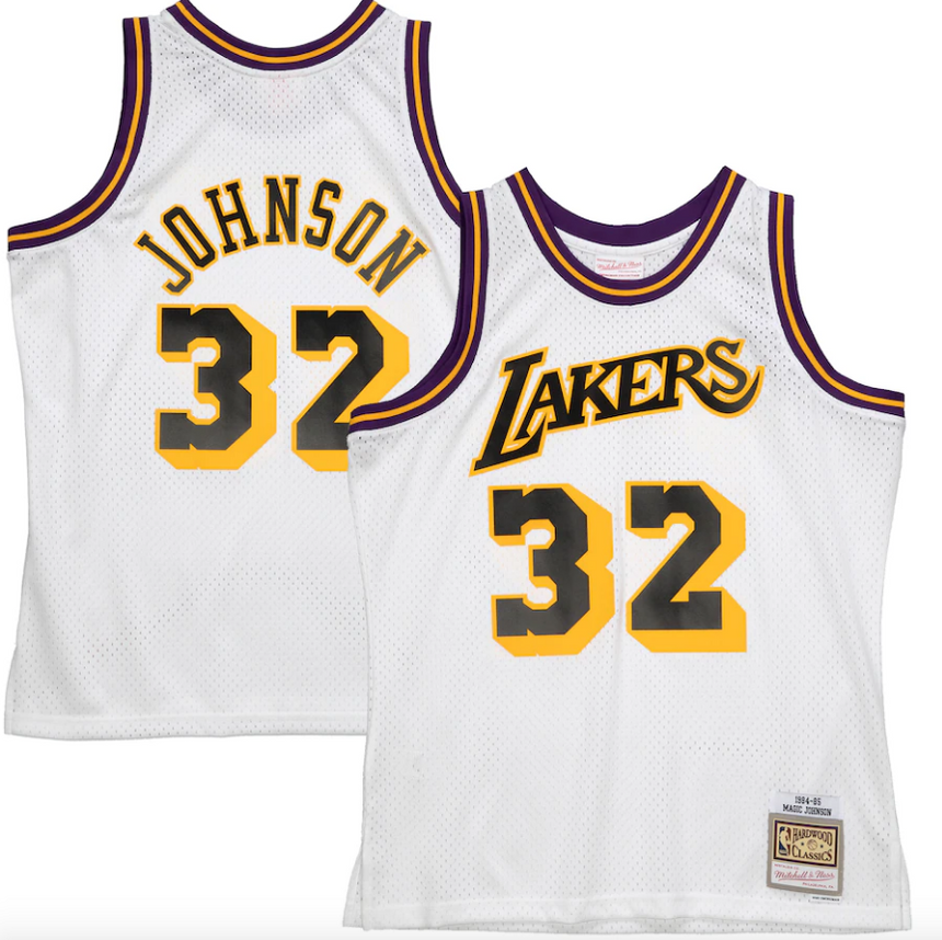 Men's Magic Johnson Los Angeles Lakers Mitchell & Ness 1984-85 Hardwood Classics Reload 2.0 Swingman Jersey - White - vstockx