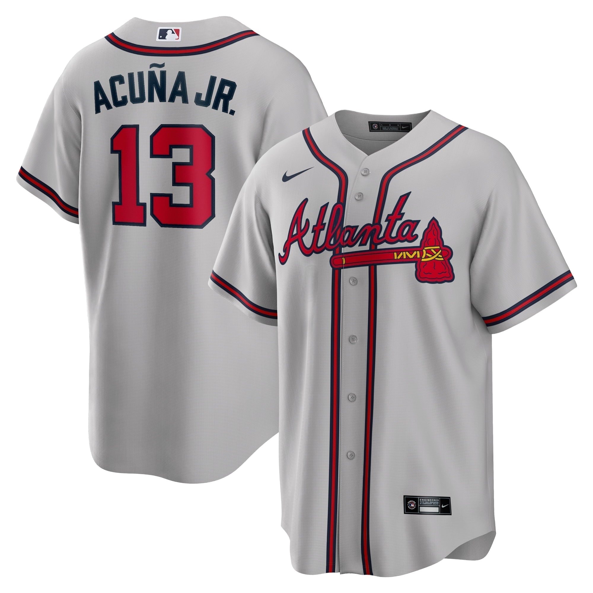 Men's Nike Ronald Acuna Jr. Gray Atlanta Braves Road Replica Player Name Jersey - vstockx