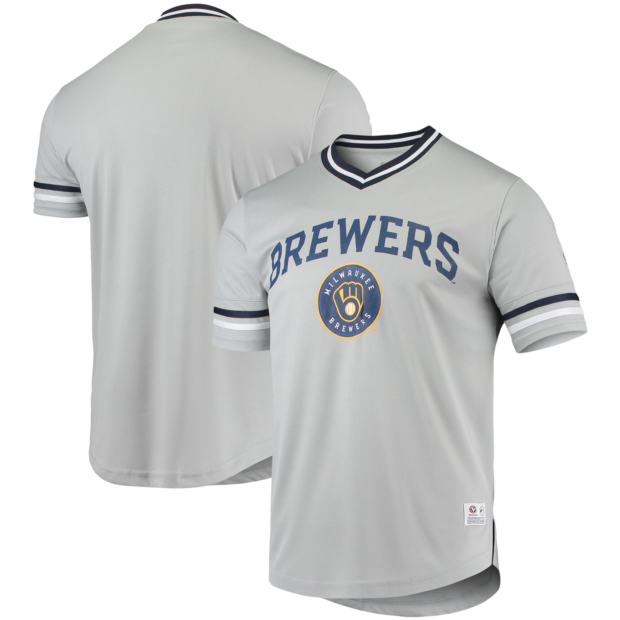 Men's Gray Milwaukee Brewers Replica V-Neck Jersey - vstockx