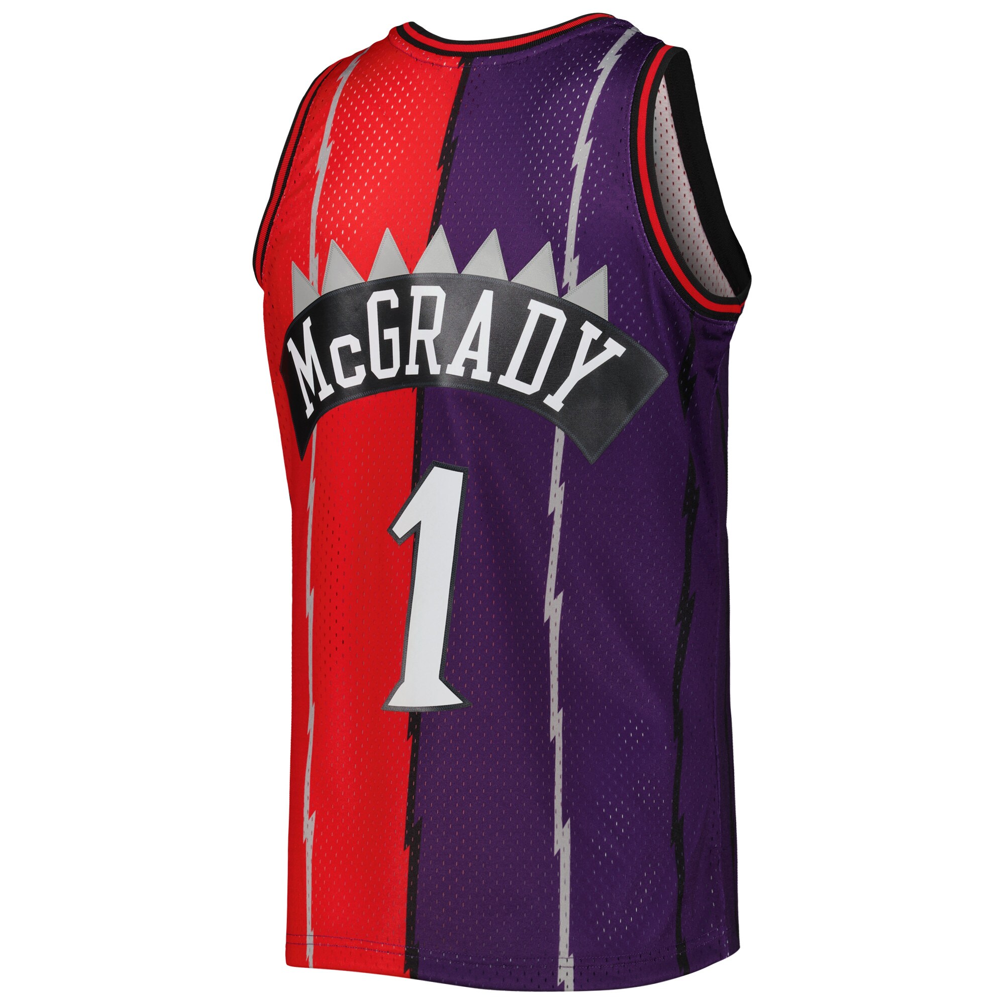 Tracy McGrady Toronto Raptors Mitchell & Ness Hardwood Classics 1998/99 Split Swingman Jersey - Purple/Red - vstockx