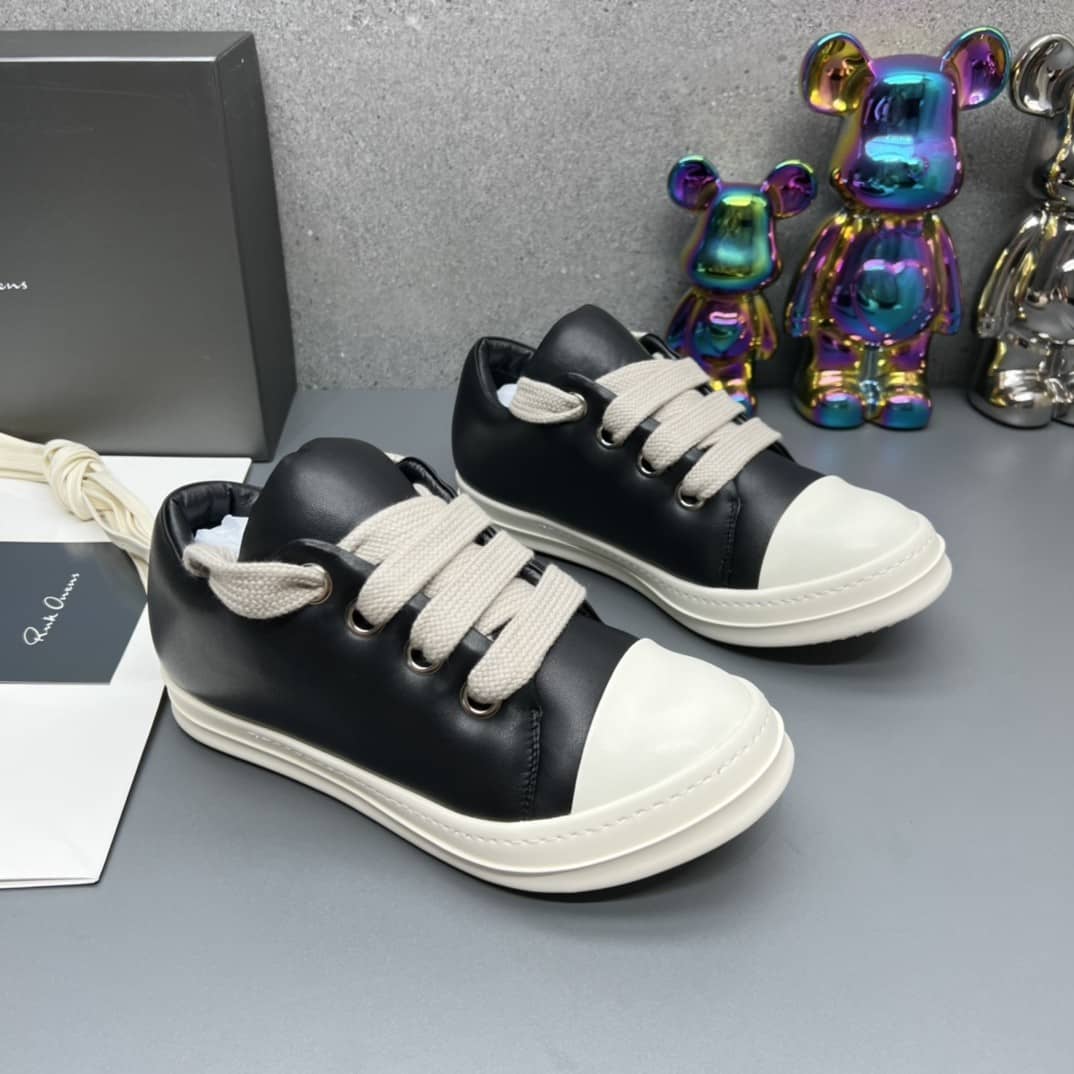 Rick Owens Jumbo Lace Padded Sneaks Low Black Milk - vstockx