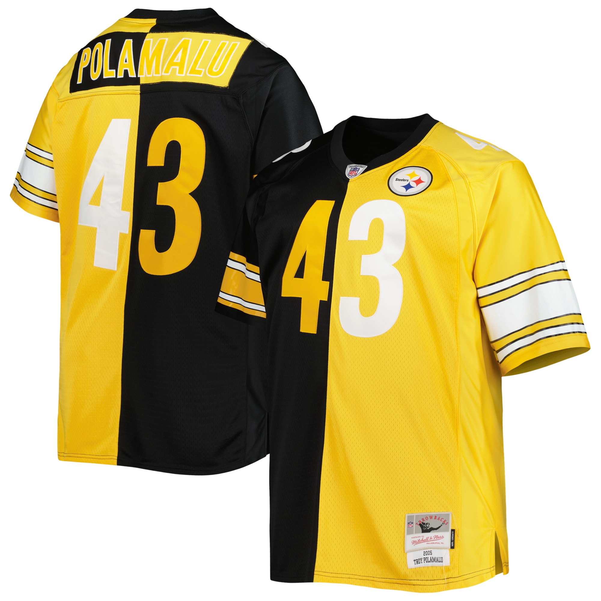 Troy Polamalu Pittsburgh Steelers Mitchell & Ness Big & Tall Split Legacy Retired Player Replica Jersey - Black/Gold - vstockx