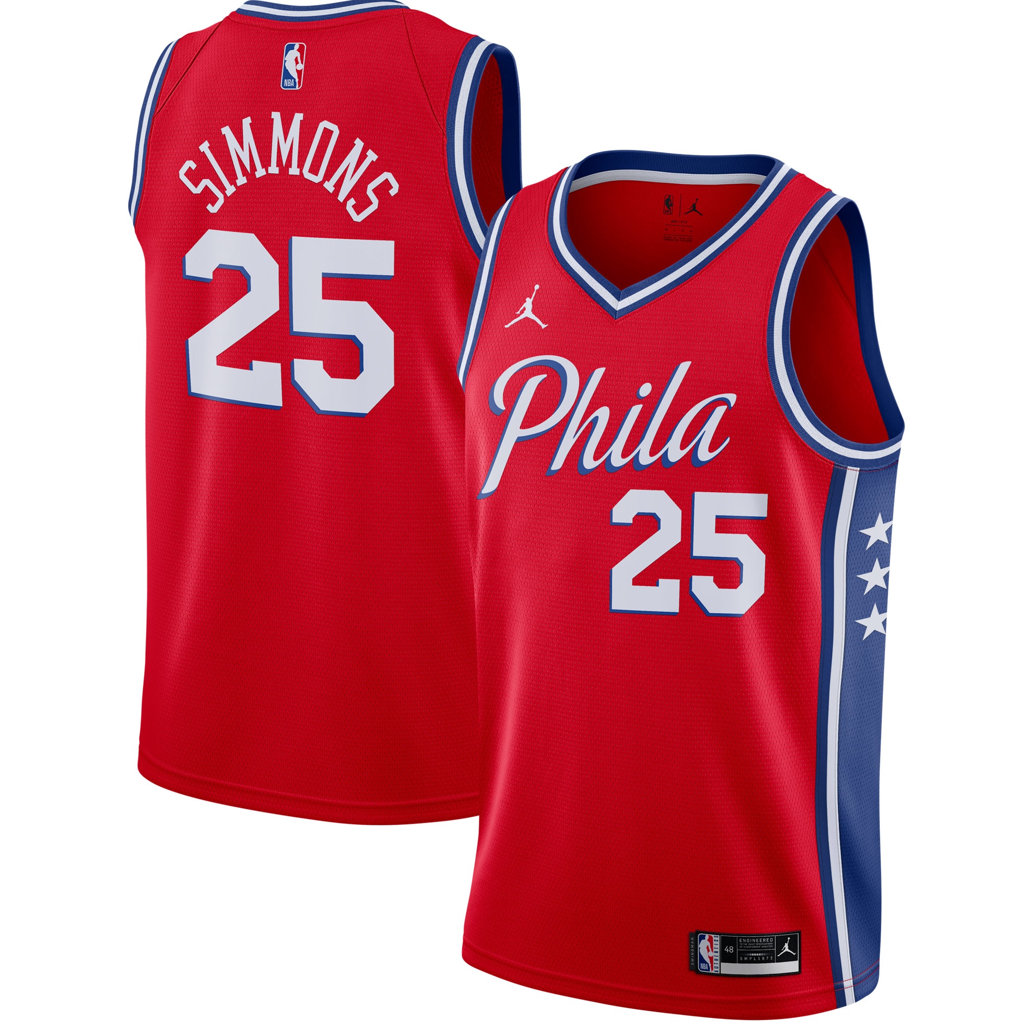 Ben Simmons Philadelphia 76ers Jordans Brand 2020/21 Swingman Jersey - Statement Edition - Red - vstockx