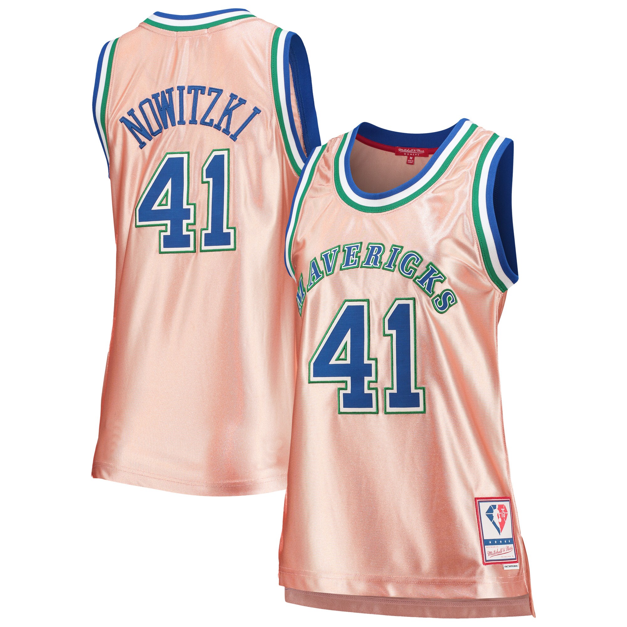 Dirk Nowitzki Dallas Mavericks Mitchell & Ness Women's 75th Anniversary Rose Gold 1998 Swingman Jersey - Pink - vstockx