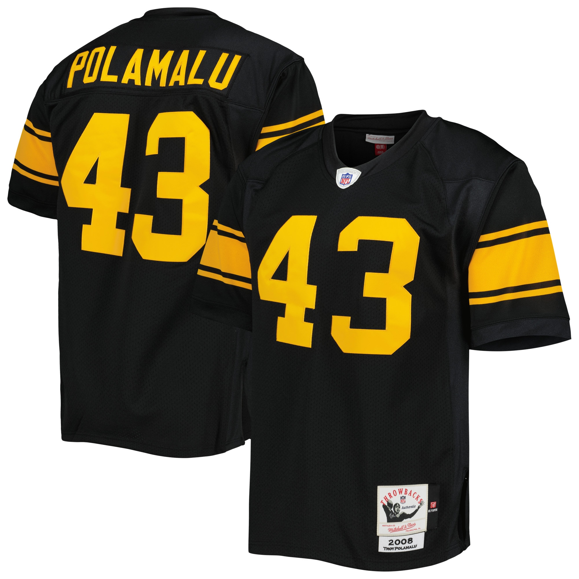 Troy Polamalu Pittsburgh Steelers Mitchell & Ness 2008 Alternate Authentic Retired Player Jersey - Black - vstockx