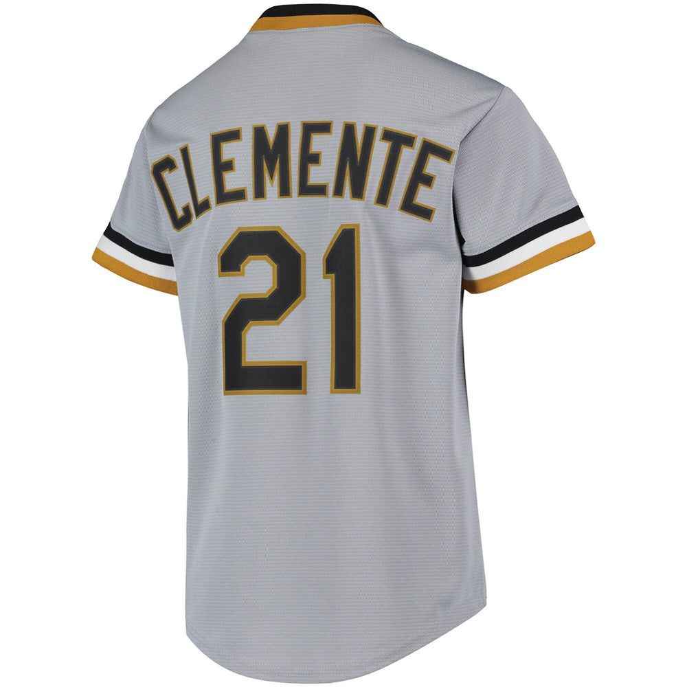 Youth Pittsburgh Pirates Roberto Clemente Road Cooperstown Collection Player Jersey - Gray - vstockx