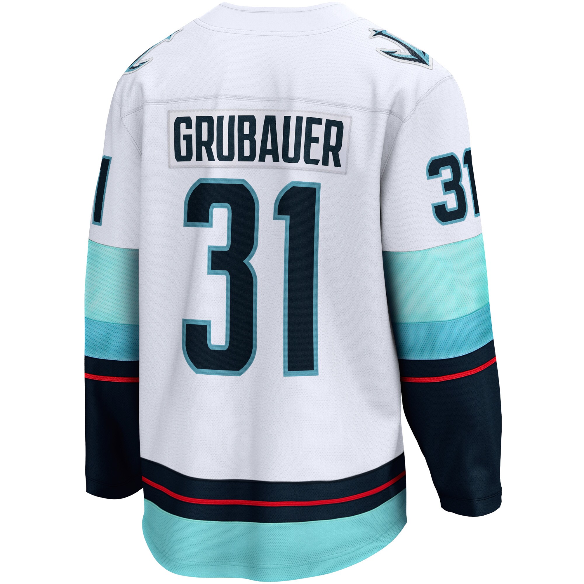 Philipp Grubauer Seattle Kraken Fanatics Branded Away Premier Breakaway Player Jersey - White - vstockx