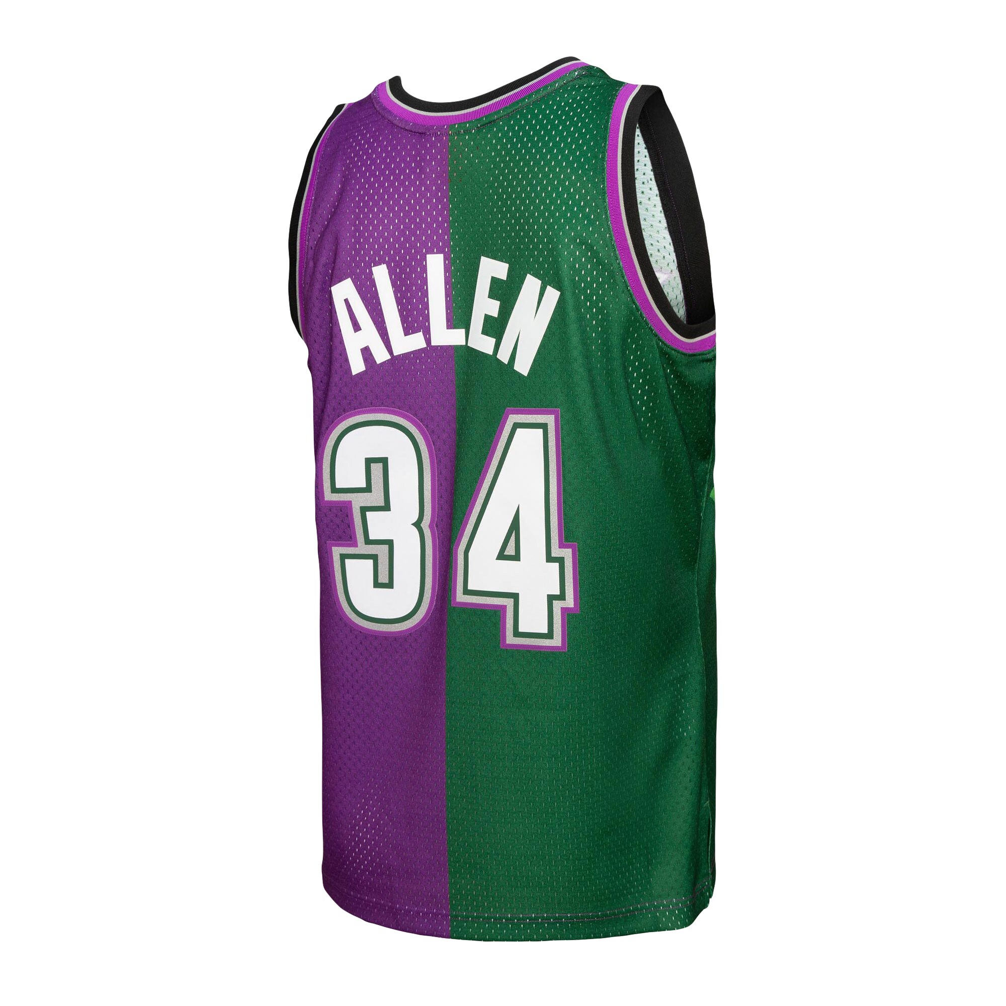 Ray Allen Milwaukee Bucks Mitchell & Ness Hardwood Classics 1996/97 Split Swingman Jersey - Green/Purple - vstockx