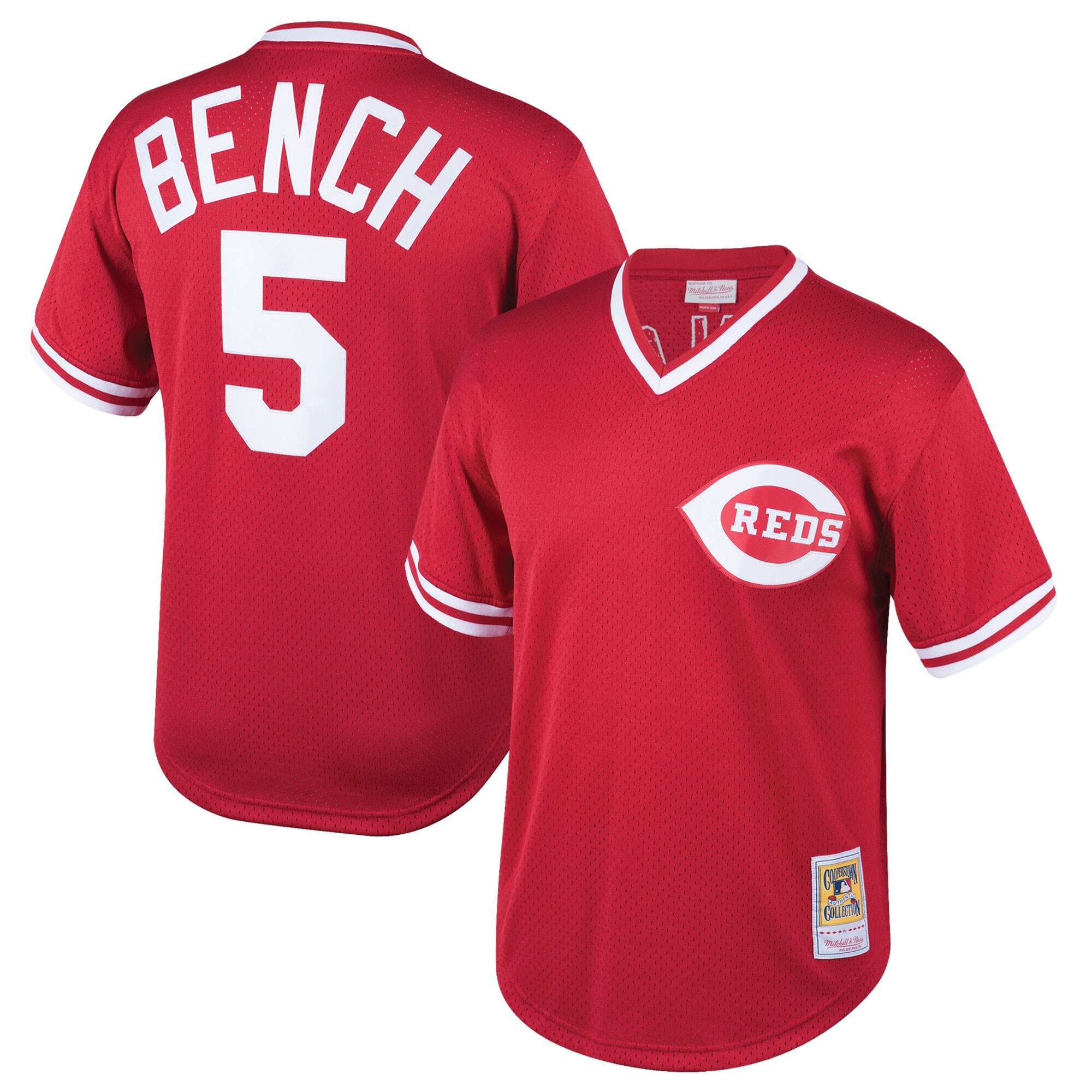 Johnny Bench Cincinnati Reds Mitchell & Ness Youth Cooperstown Collection Mesh Batting Practice Jersey - Red - vstockx