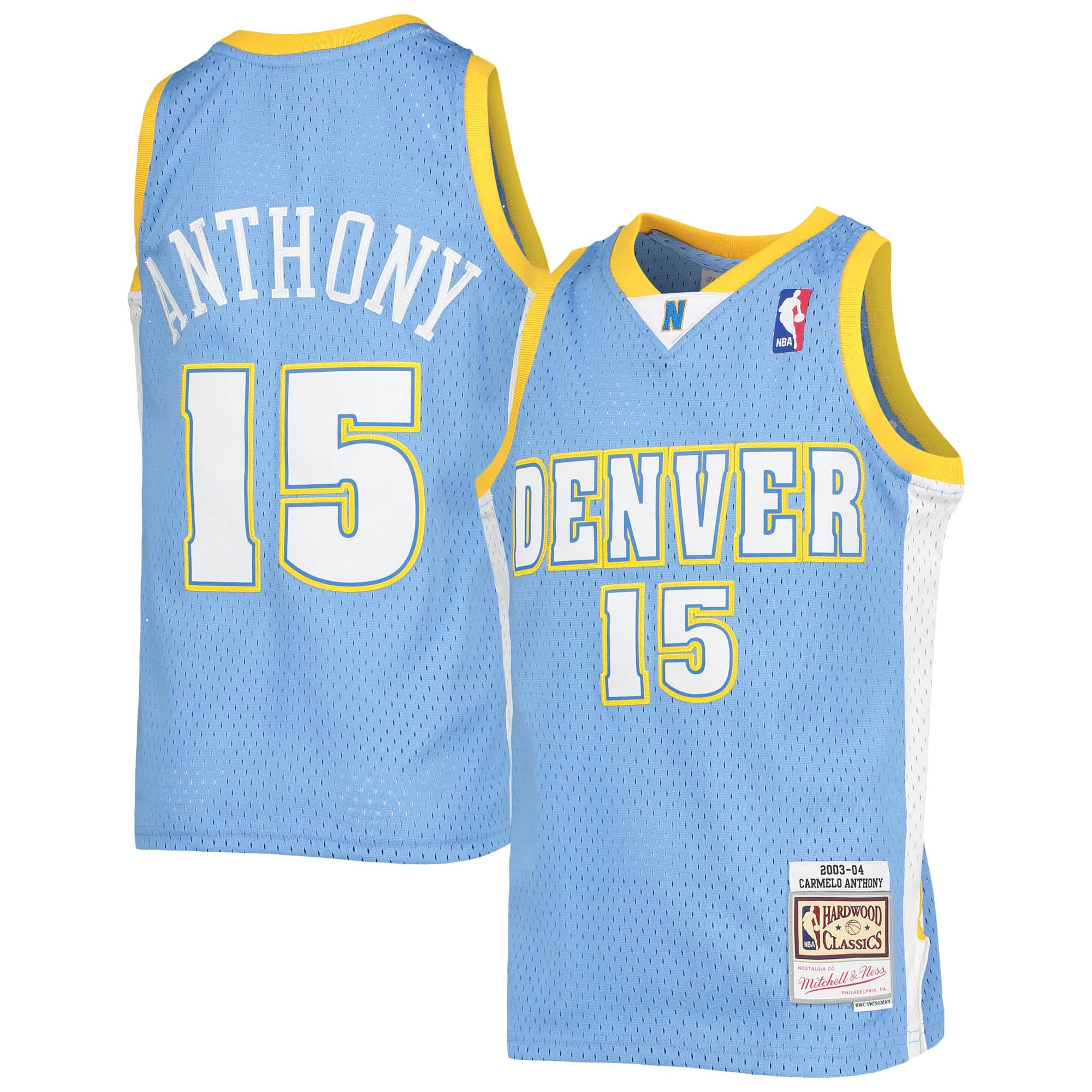 Carmelo Anthony Denver Nuggets Mitchell & Ness Youth 2003-04 Hardwood Classics Swingman Jersey - Powder Blue - vstockx