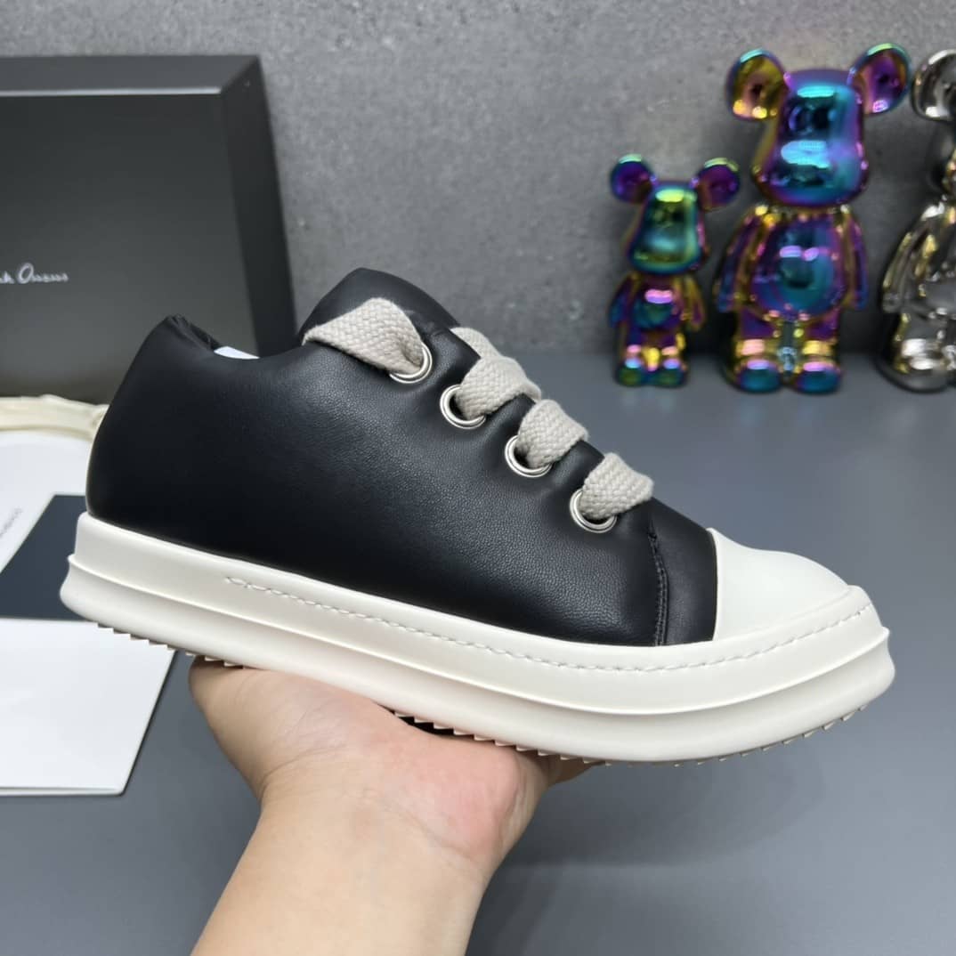 Rick Owens Jumbo Lace Padded Sneaks Low Black Milk - vstockx