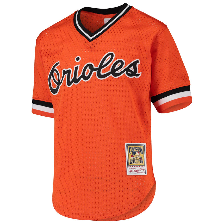 Men's Cal Ripken Jr. Baltimore Orioles Mitchell & Ness Cooperstown Collection Authentic Mesh Batting Practice Jersey - Orange - vstockx
