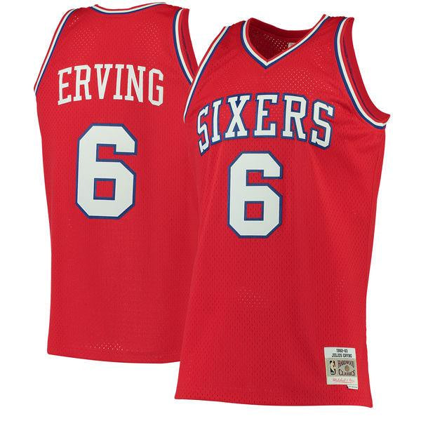 Mens Philadelphia 76ers Julius Erving Mitchell & Ness Red 1982-83 Hardwood Classics Swingman Jersey - vstockx