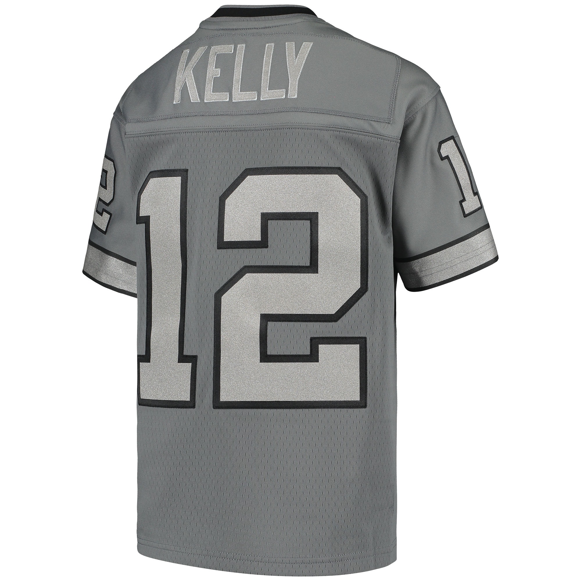 Jim Kelly Buffalo Bills Mitchell & Ness Youth 1990 Retired Player Metal Replica Jersey - Charcoal - vstockx