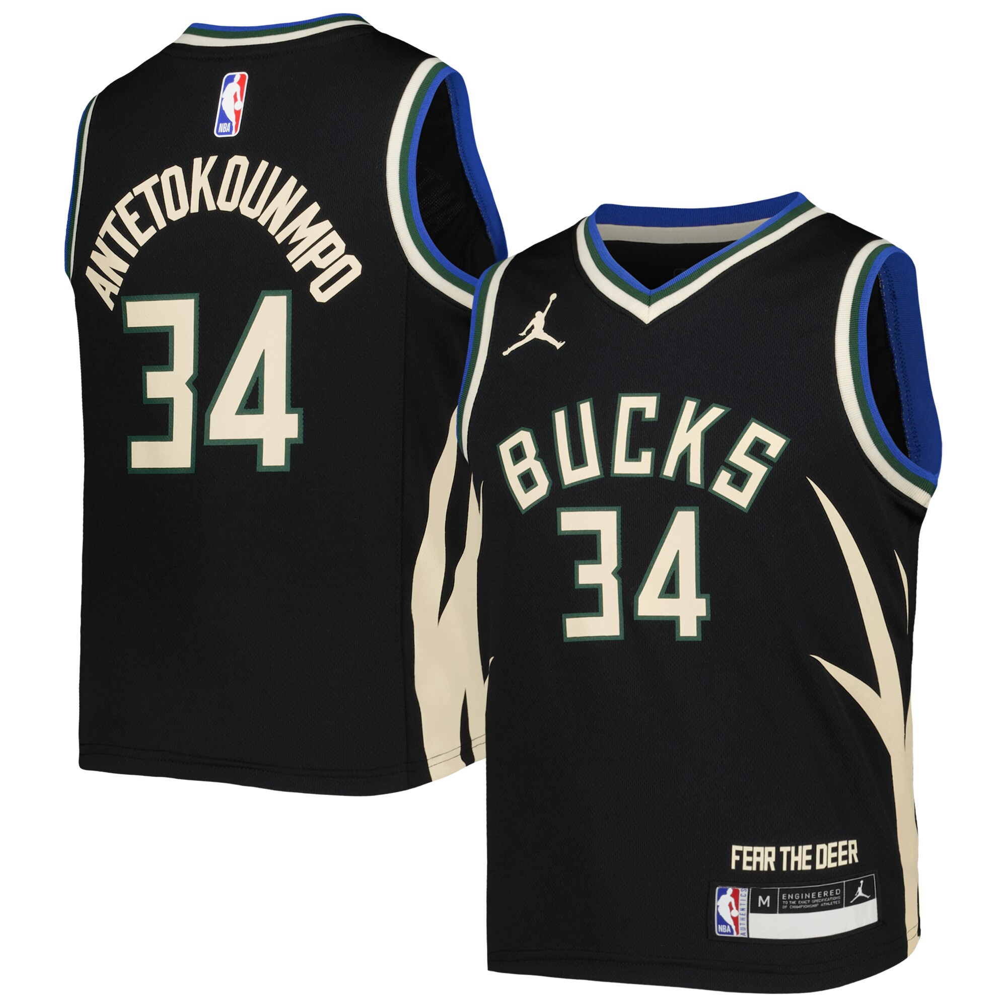 Giannis Antetokounmpo Milwaukee Bucks Jordans Brand Preschool 2022/23 Statement Edition Jersey - Black - vstockx